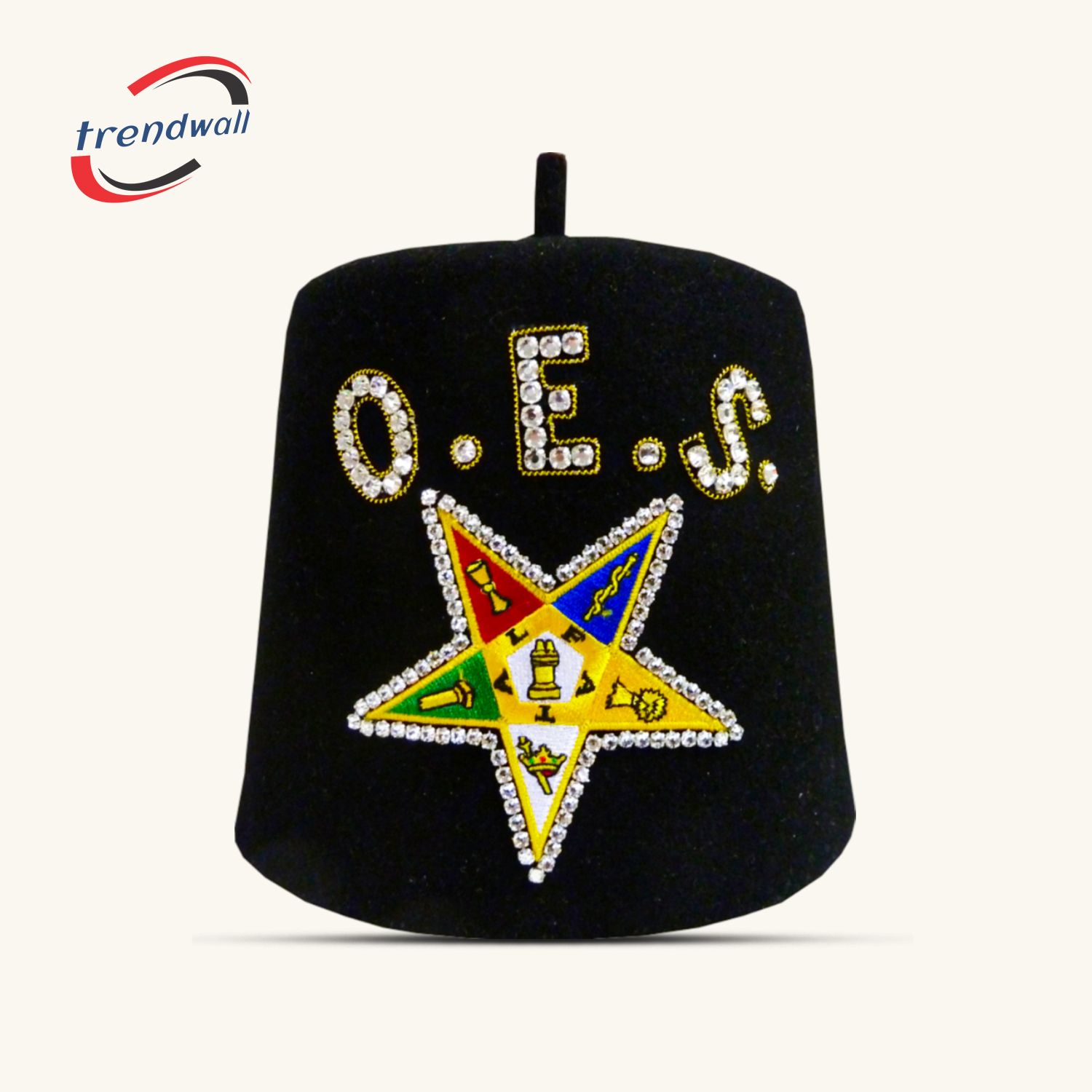 OES Black Fez with Rhinestone Star Border