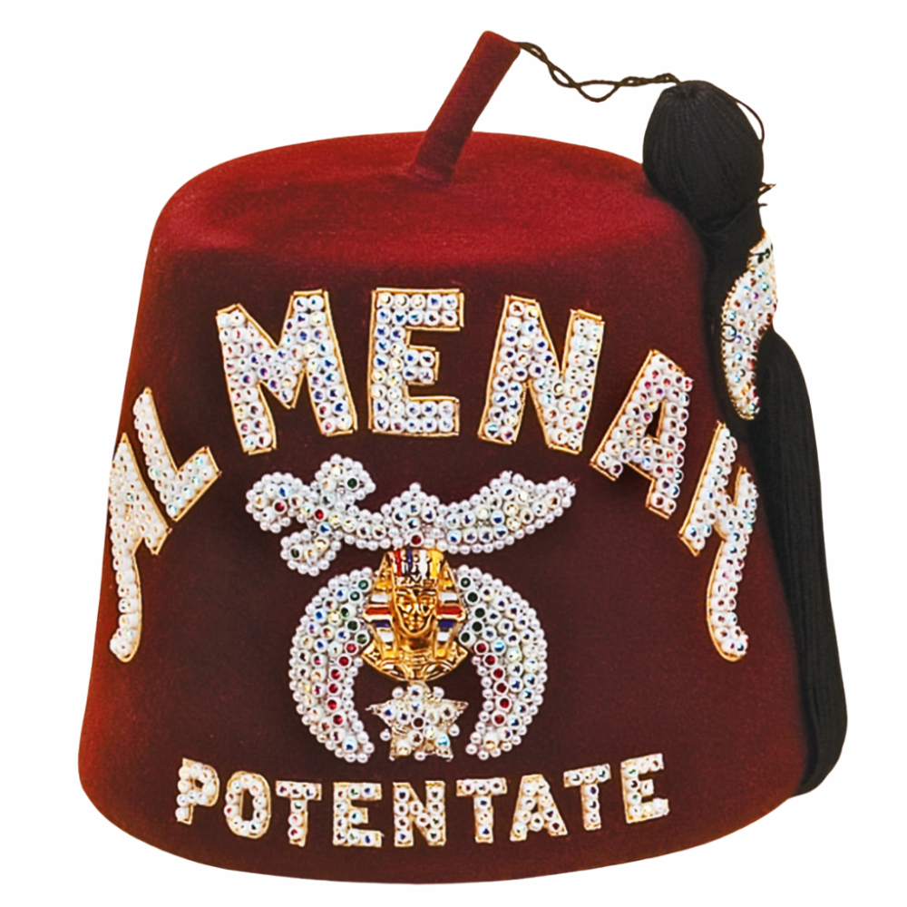 Masonic Shriner Fez Custom Temple Name (AL MENAH) Hand Embroidery Work