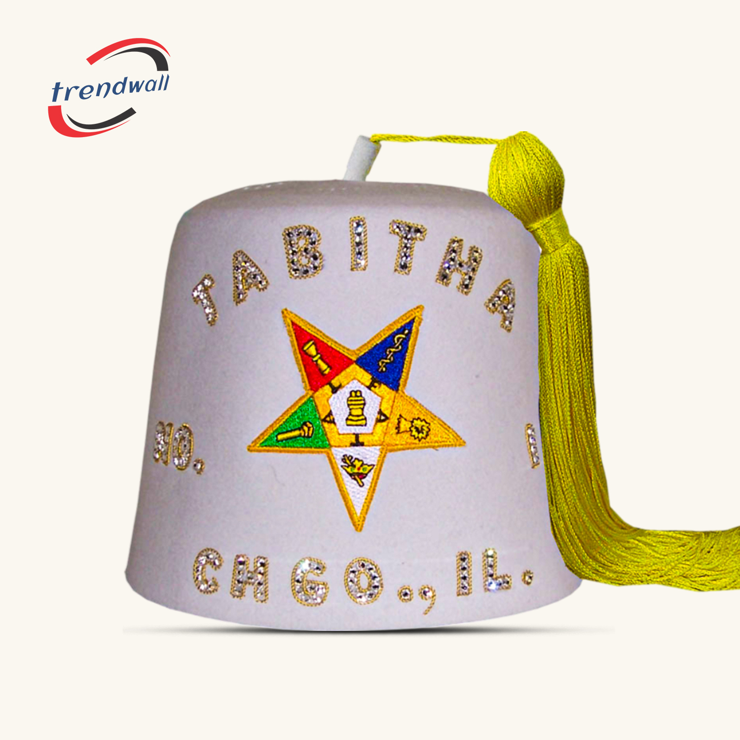 OES Pure White Fez with Custom Lodge Name & Bottom Details