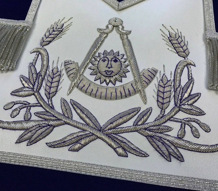 Past Master Blue Lodge Apron - Blue Velvet with Silver Hand Embroidery