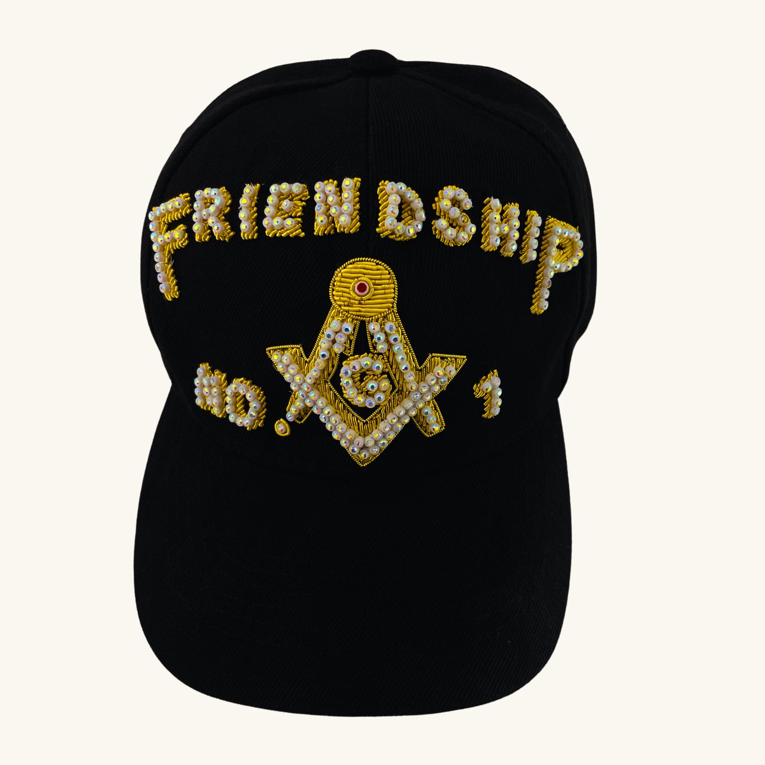 Masonic Blue Lodge Baseball Cap – Square And Compass G With Custom Temple Name (Black Cap)