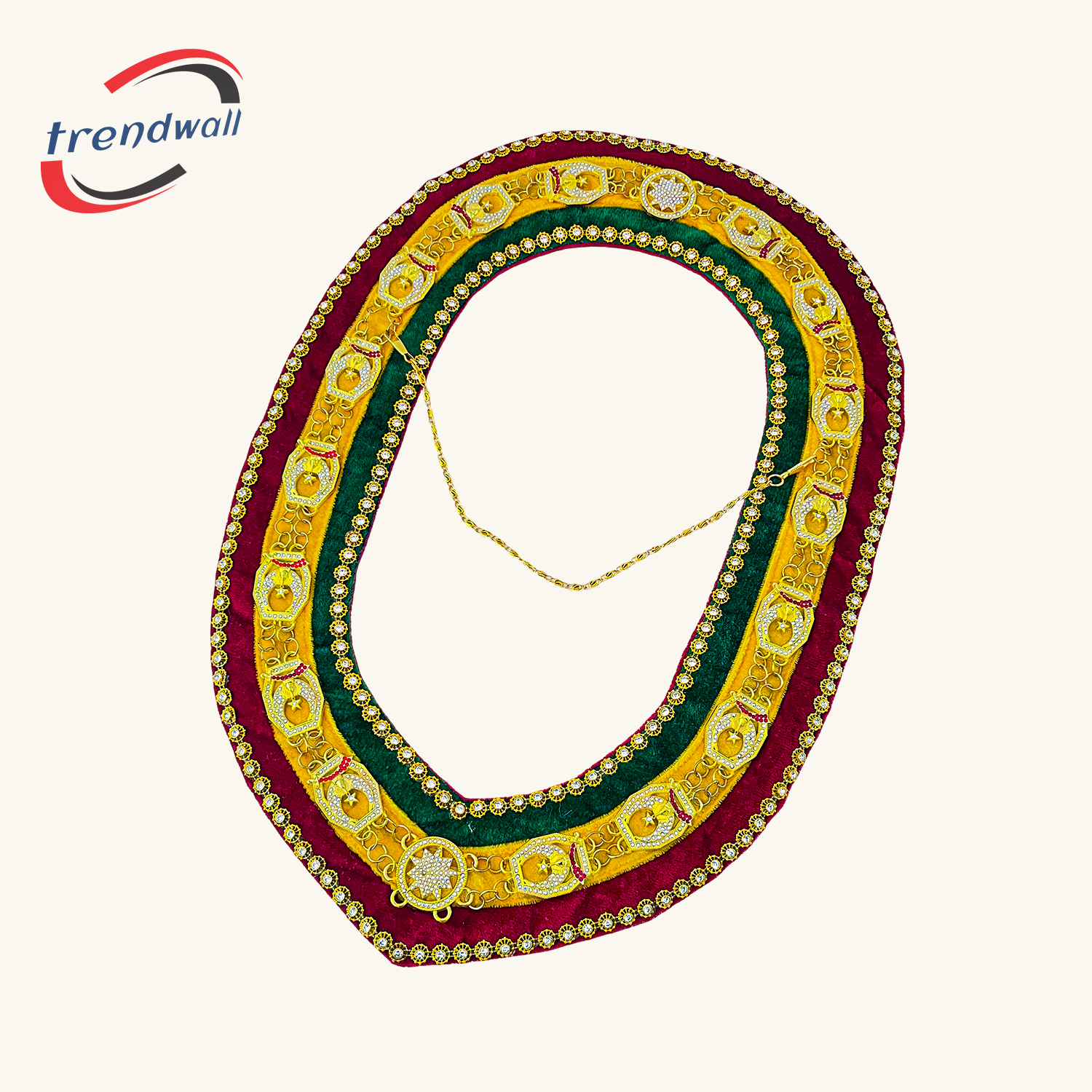 Tri-Color Shriners Chain Collar with Rhinestones