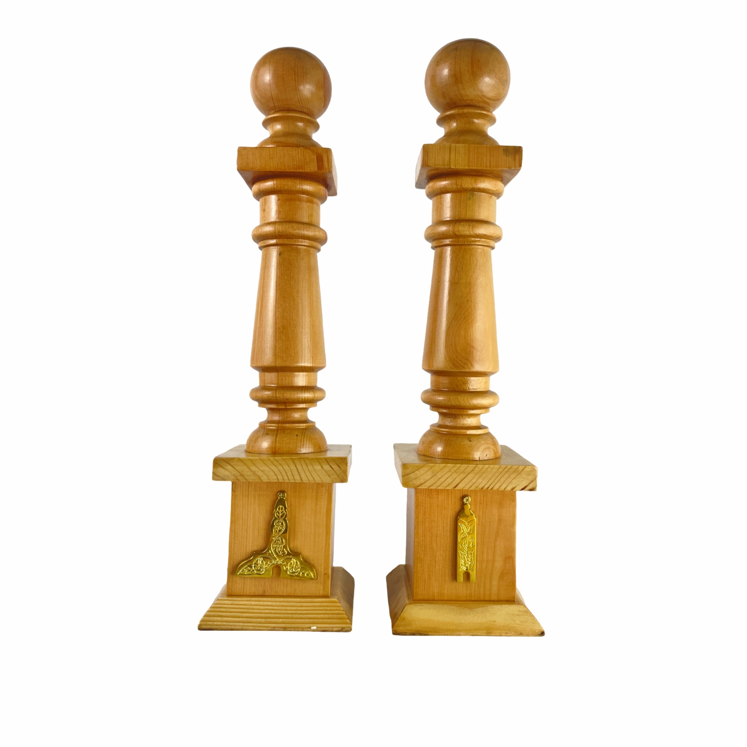 Masonic Columns with Senior & Junior Warden Emblem Natural Pinewood