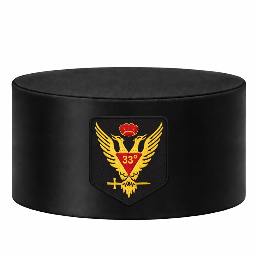 33rd Degree Scottish Rite Crown Cap, Black Rayon + Wings Up Red & Gold