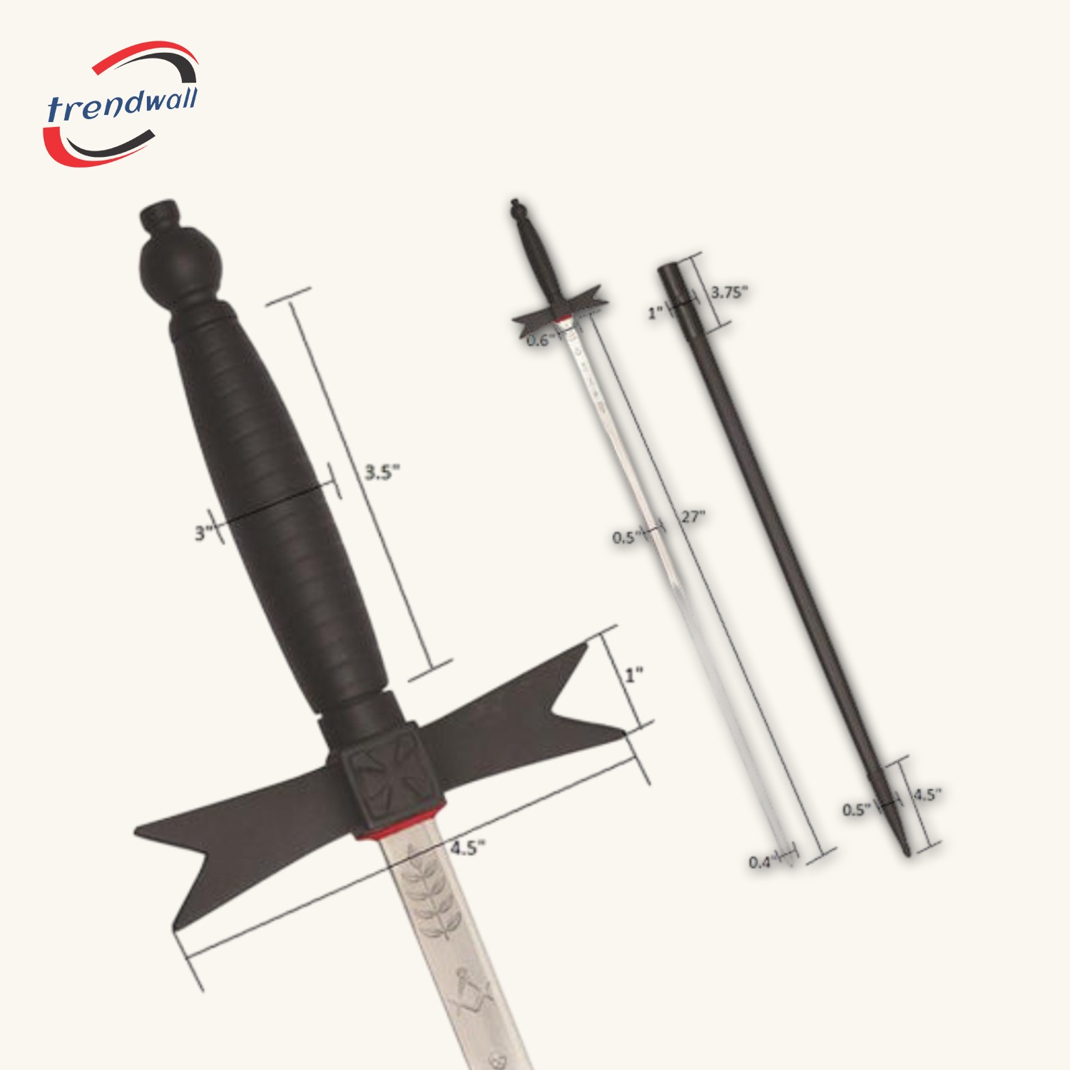 Knights Templar Commandery Sword - Black Hilt with Black Scabbard