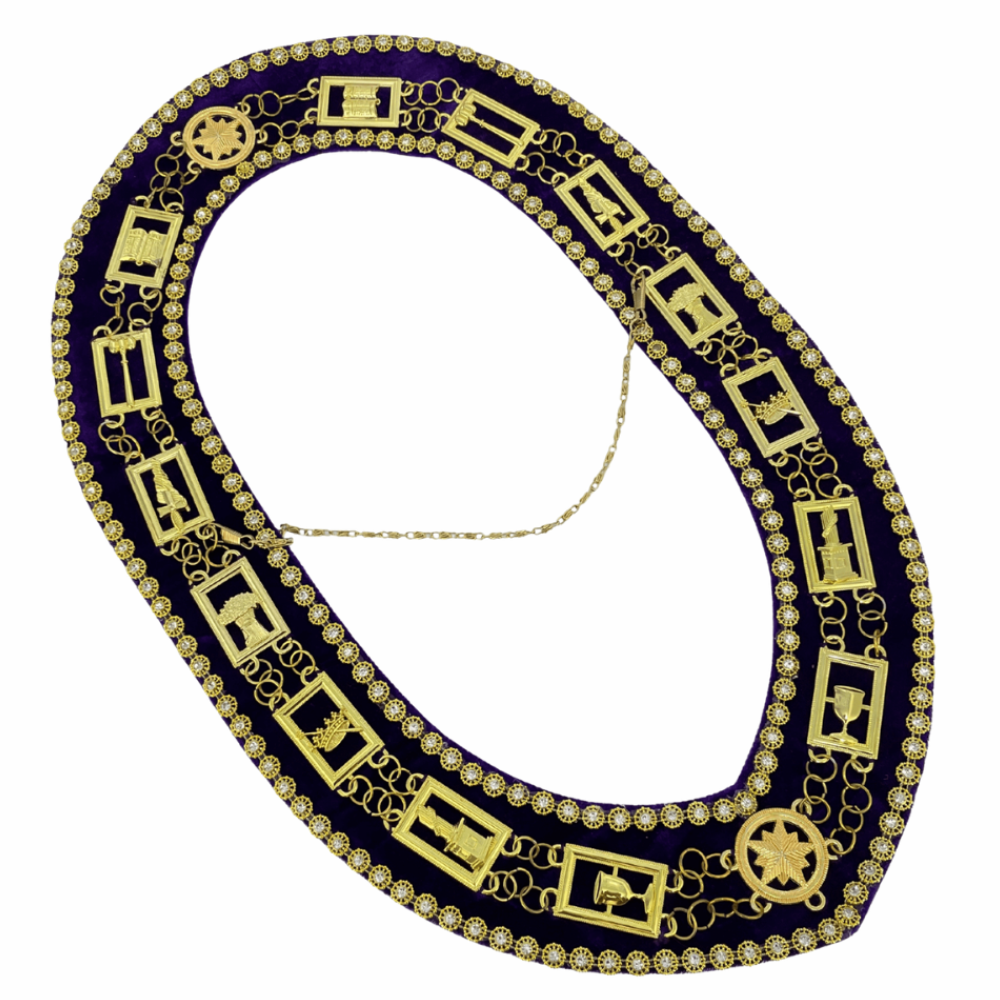 Masonic Blue Lodge Chain Collar – Purple Velvet Backing with Rhinestones