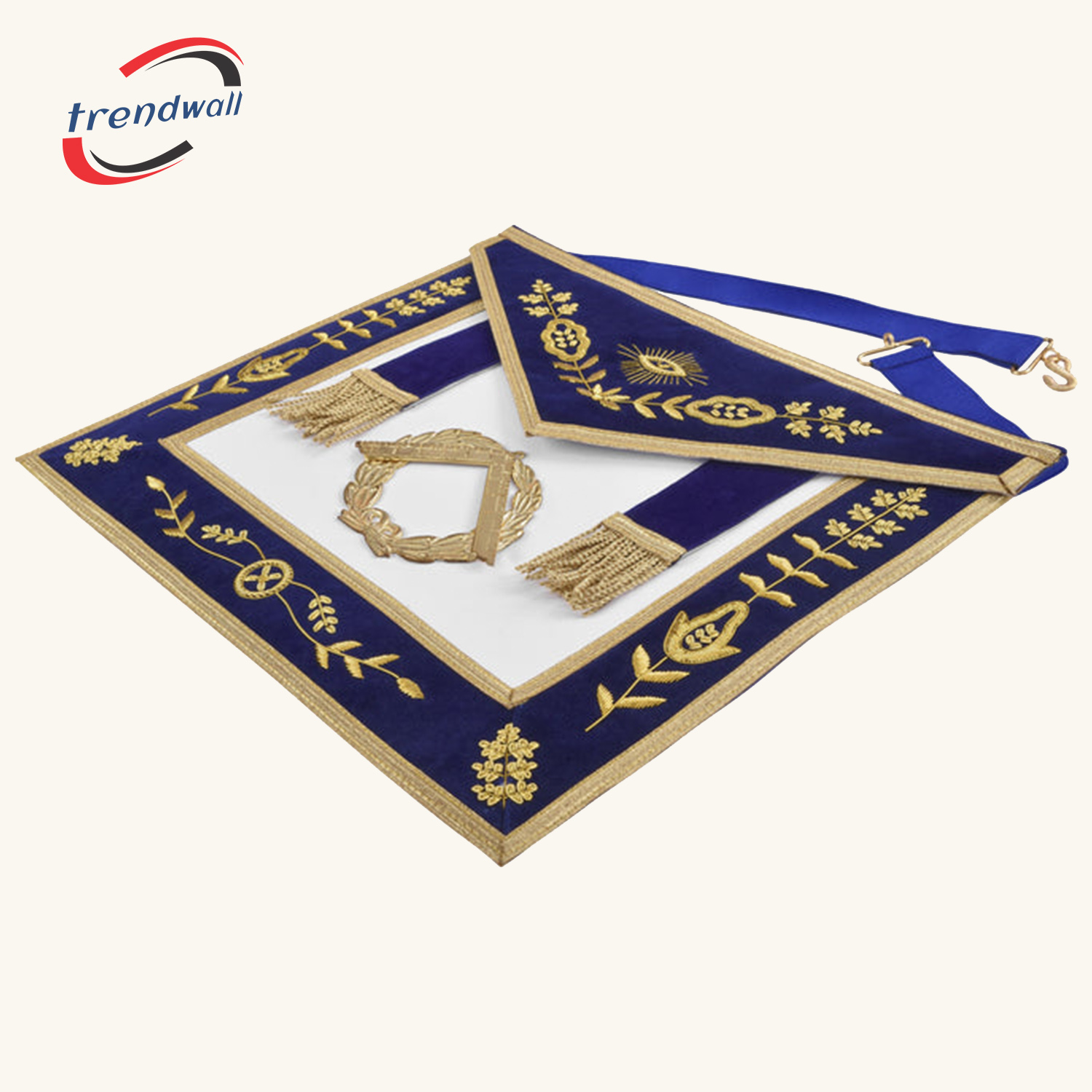 Grand Master Blue Lodge Apron -Royal Blue Velvet With Gold Metal Badge