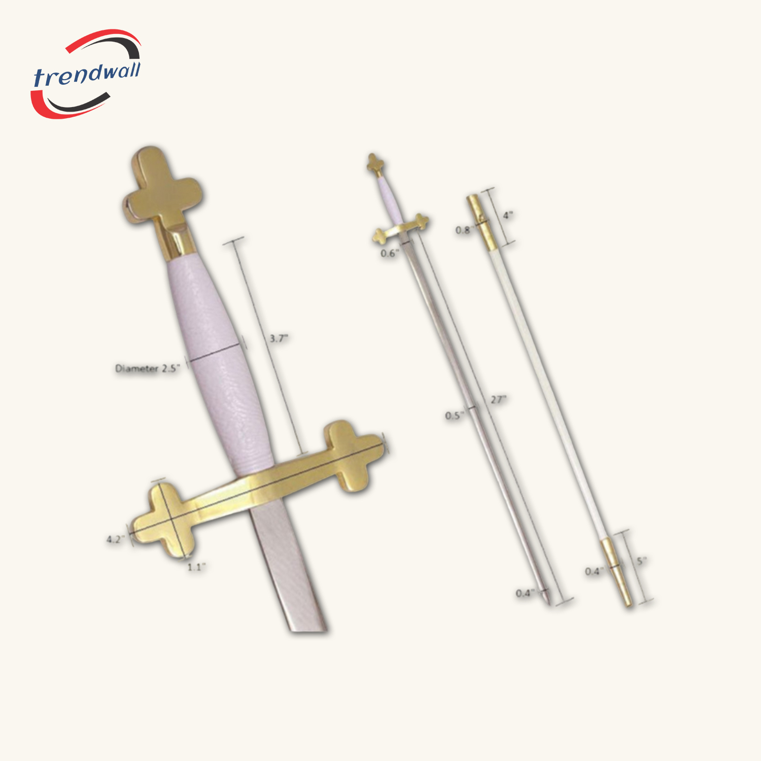 Knights Templar Commandery Sword - White Hilt with White Scabbard