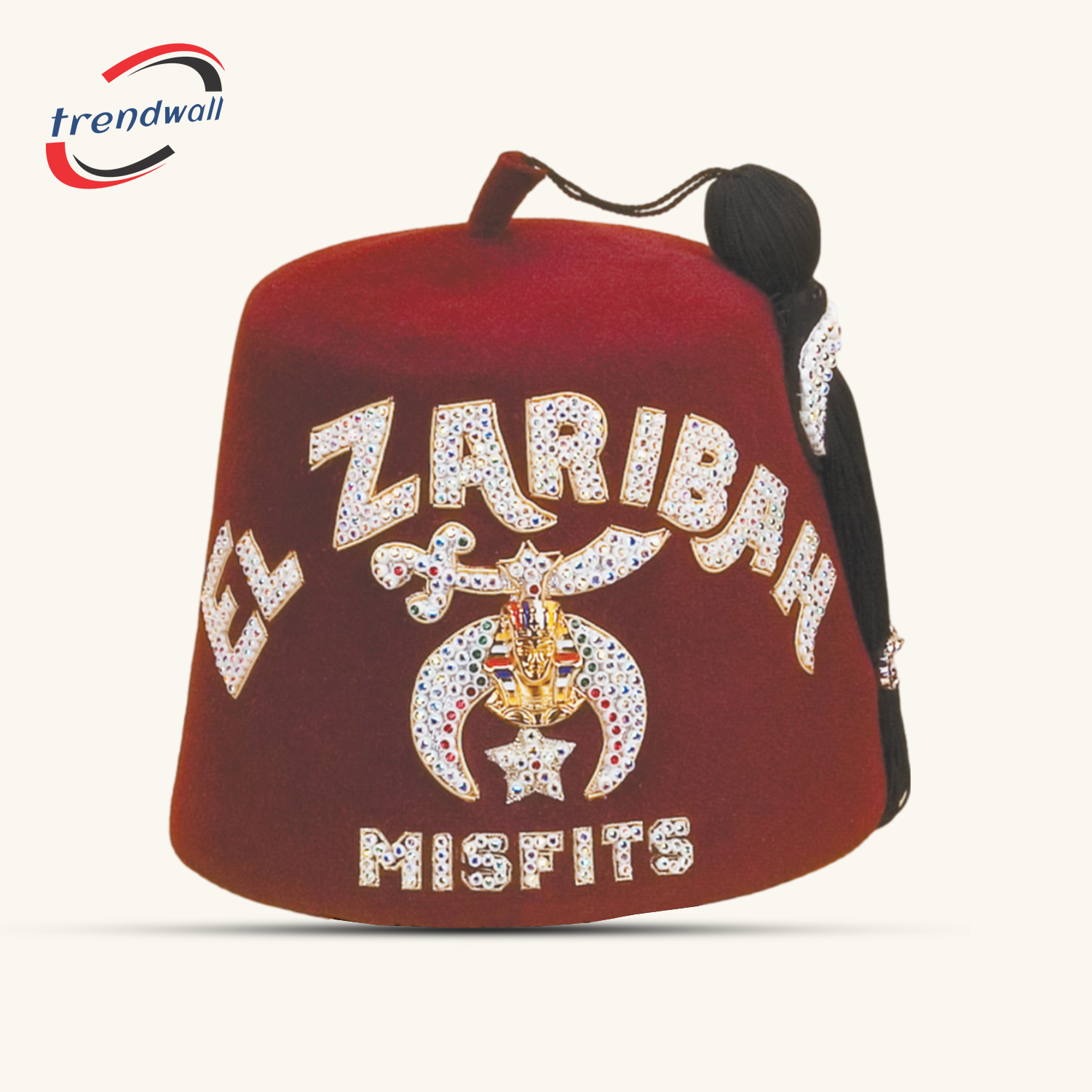 Masonic Custom Shriner Fez with Double rows of embroidered rhinestones