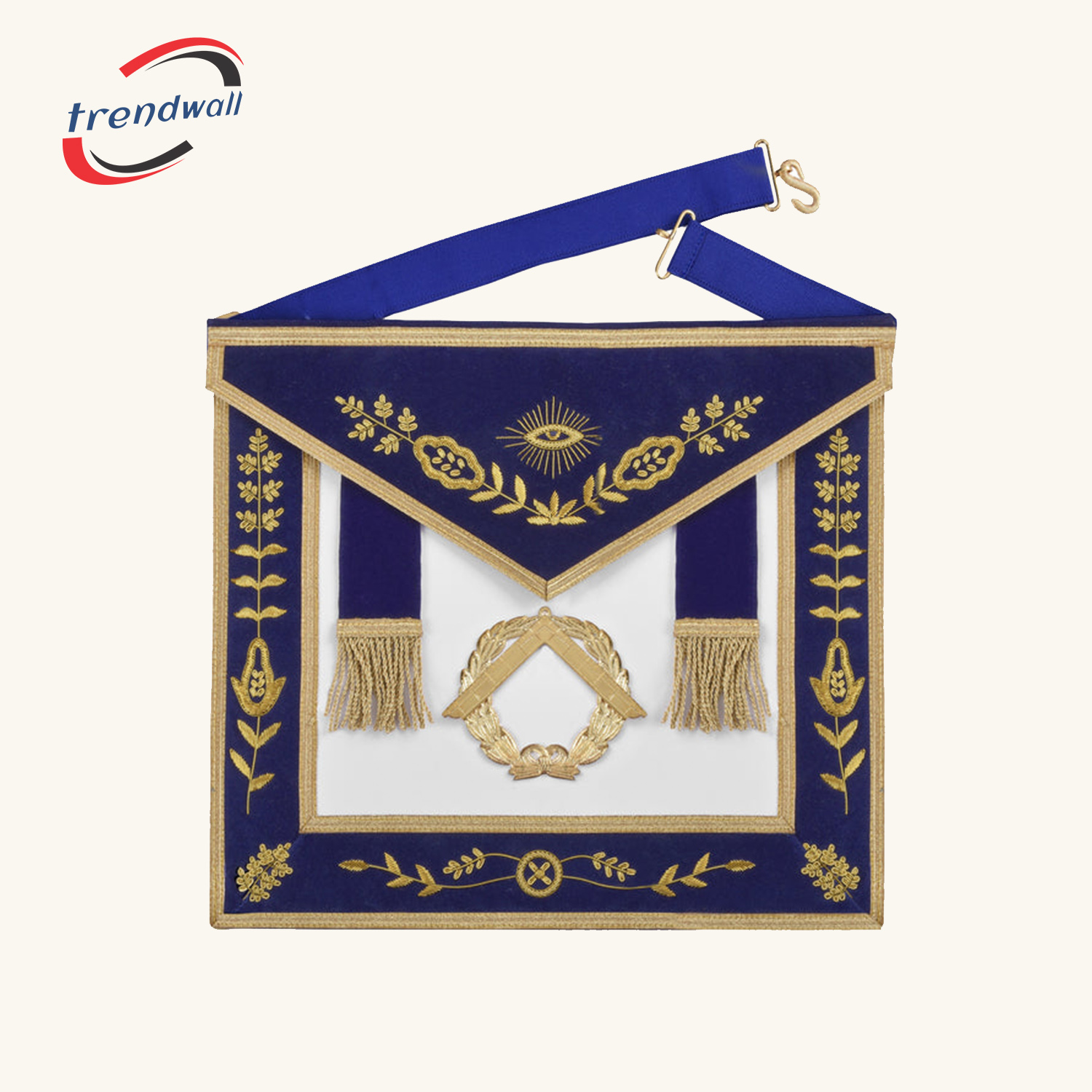 Grand Master Blue Lodge Apron -Royal Blue Velvet With Gold Metal Badge