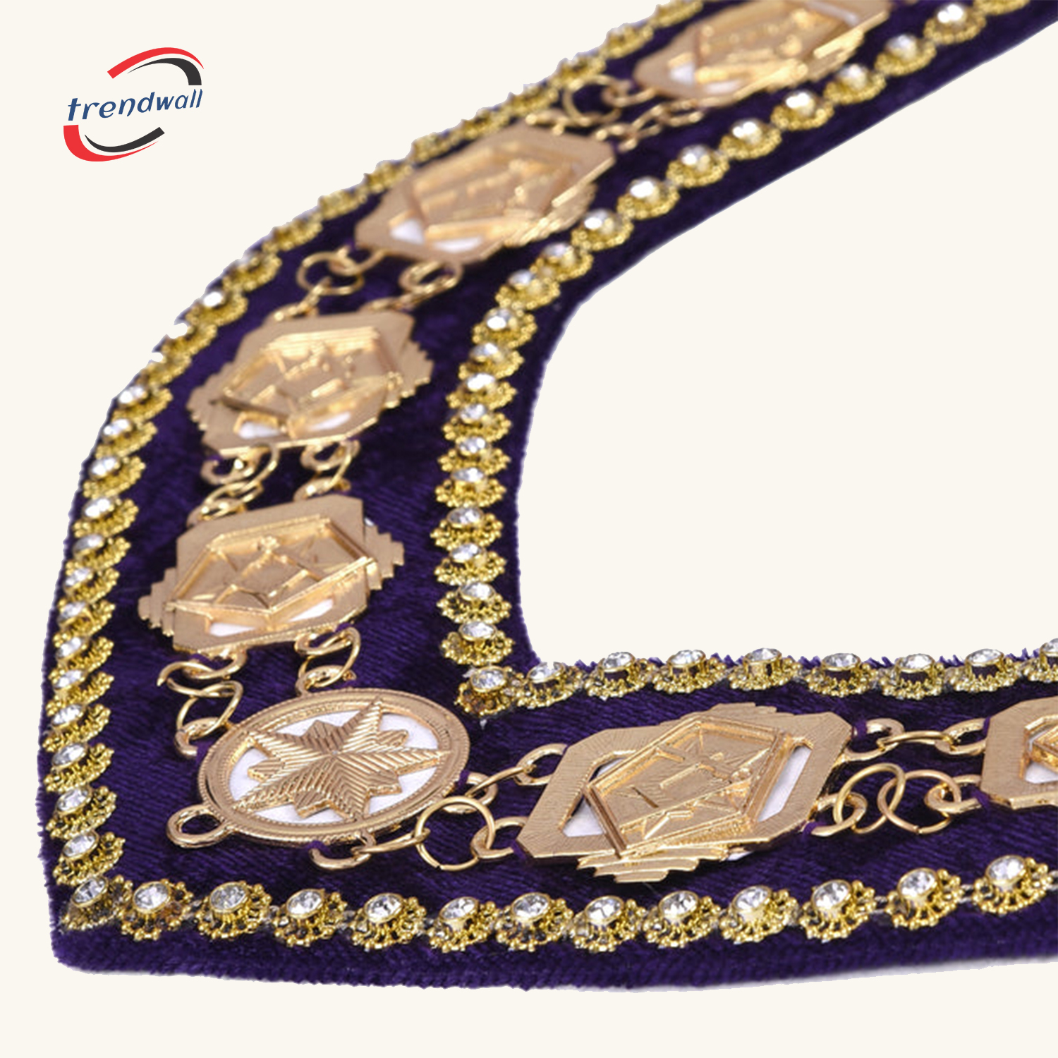 WORTHY PATRON OES CHAIN COLLAR - GOLD PLATED WITH BLUE VELVET