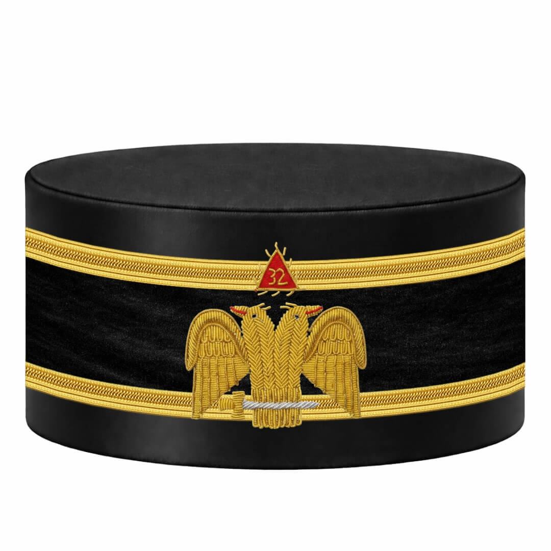 32nd Degree Scottish Rite Crown Cap - Black + Hand Embroidered Bullion