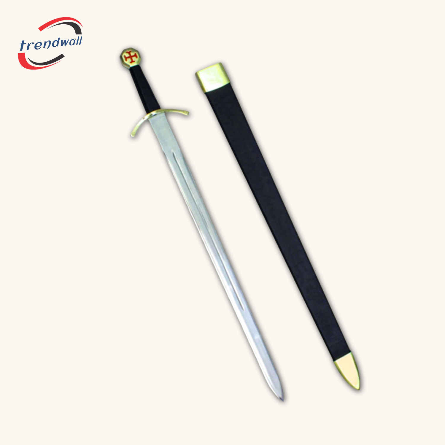 Knights Templar Commandery Sword - Black & Gold Hilt & Red Cross