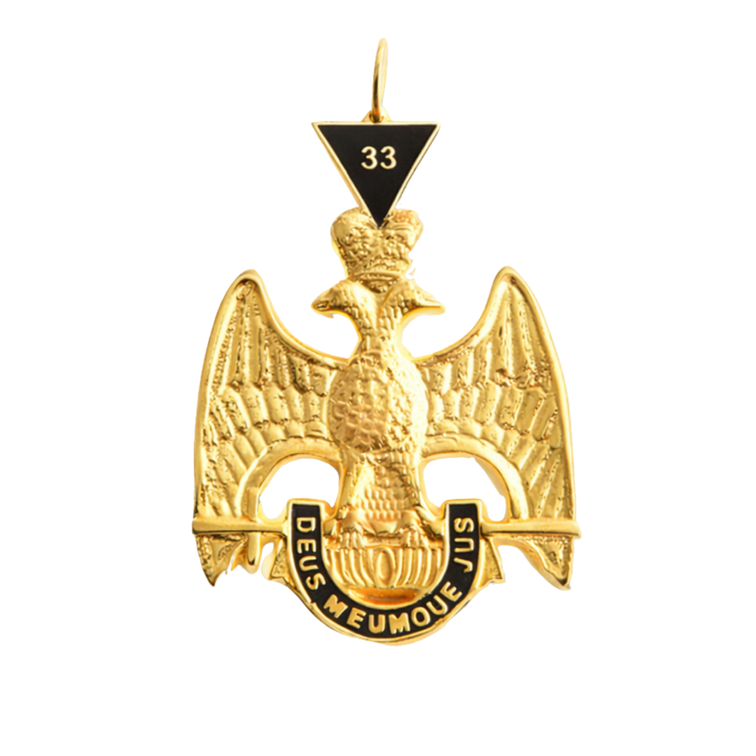 33rd Degree Scottish Rite Collar Jewel - Wings Up Gold & Black Plated