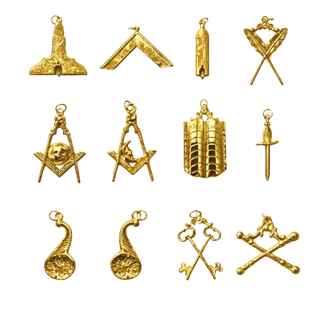 Officers Blue Lodge Officer Collar Jewel Set - Gold Metal