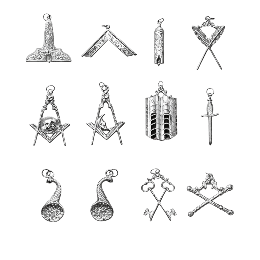 Officers Blue Lodge Officer Collar Jewel Set - Silver Metal