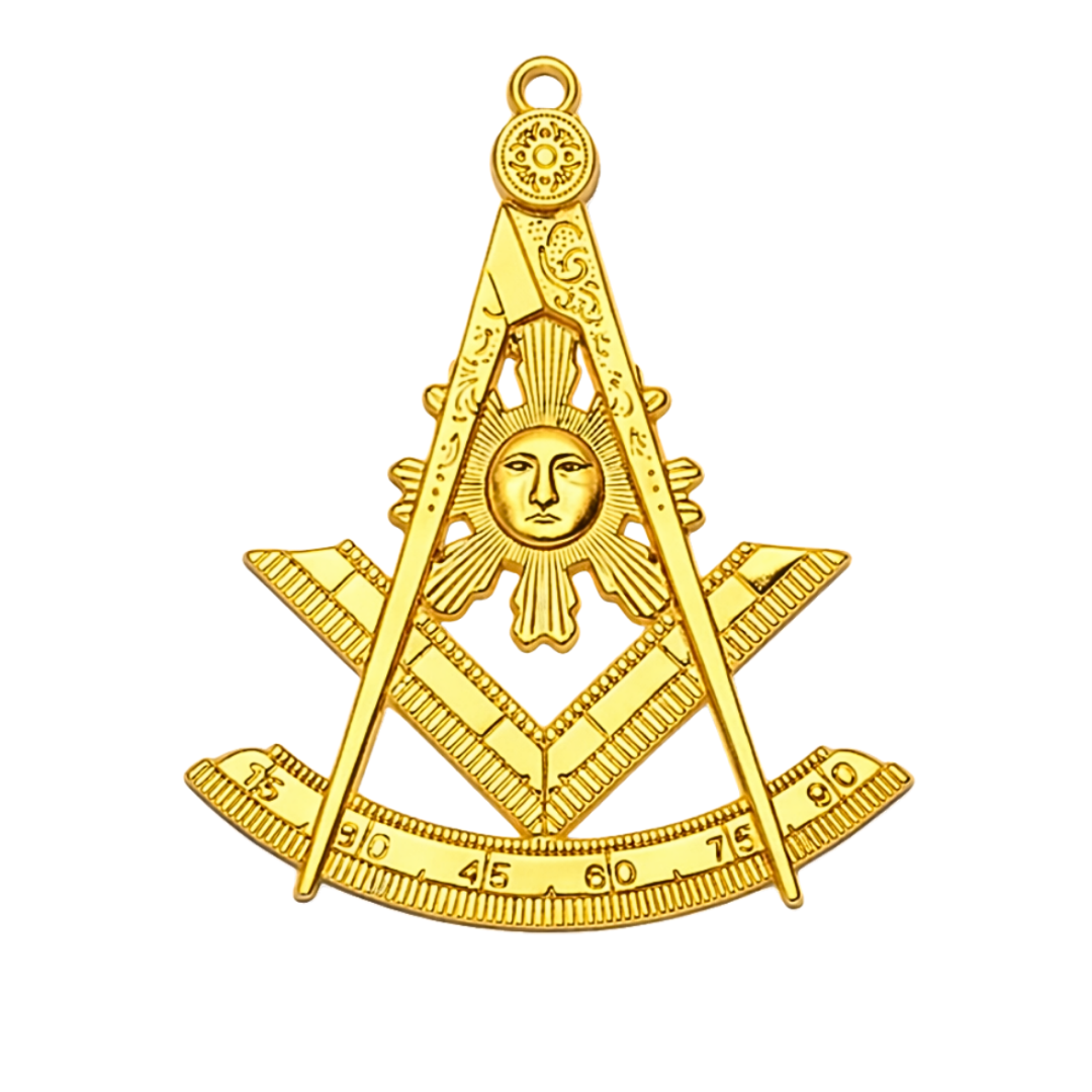 Past Master Blue Lodge Collar Jewel - Quadrant & Square Gold Metal