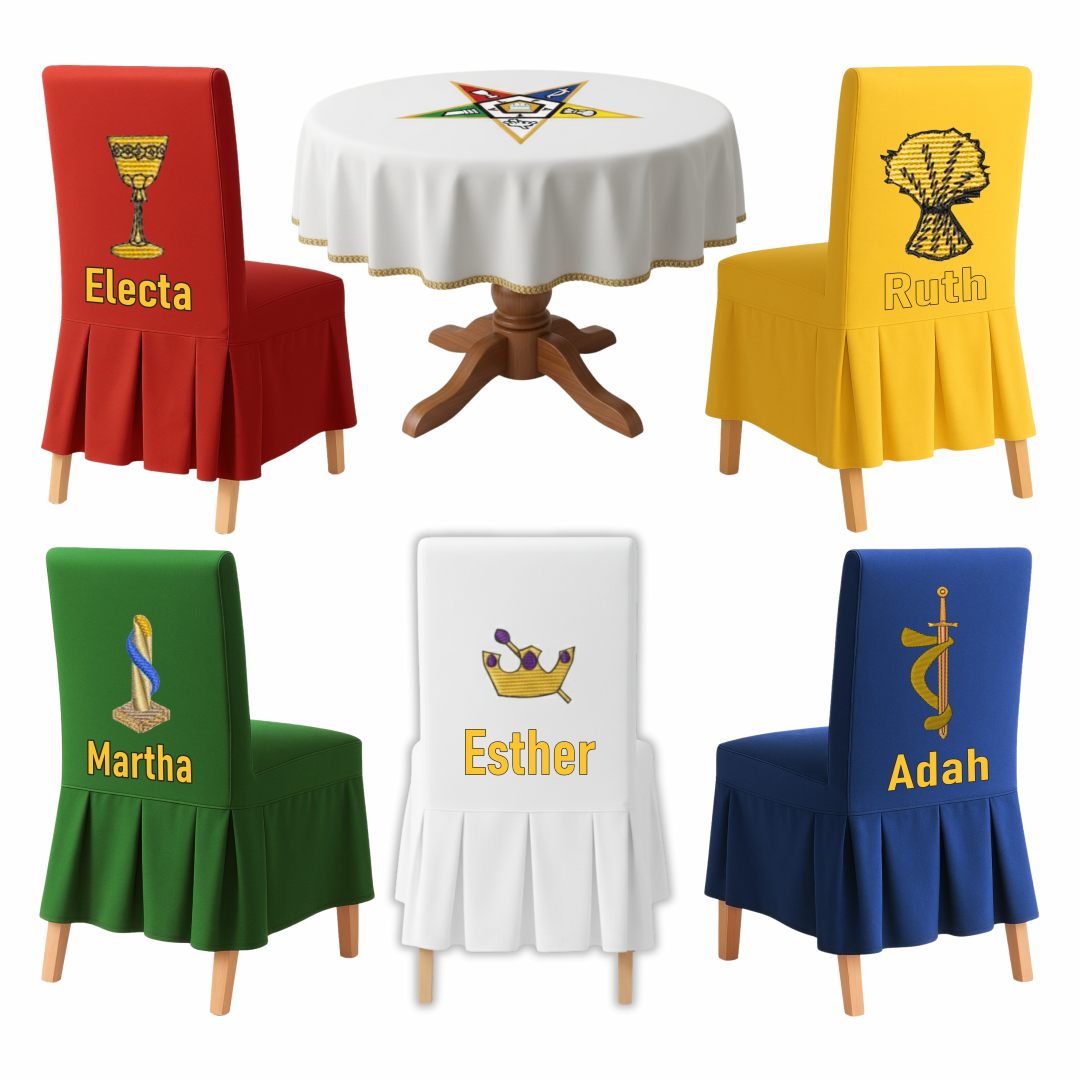 Masonic Lodge Chairs & Table Cover Set With Rank Names
