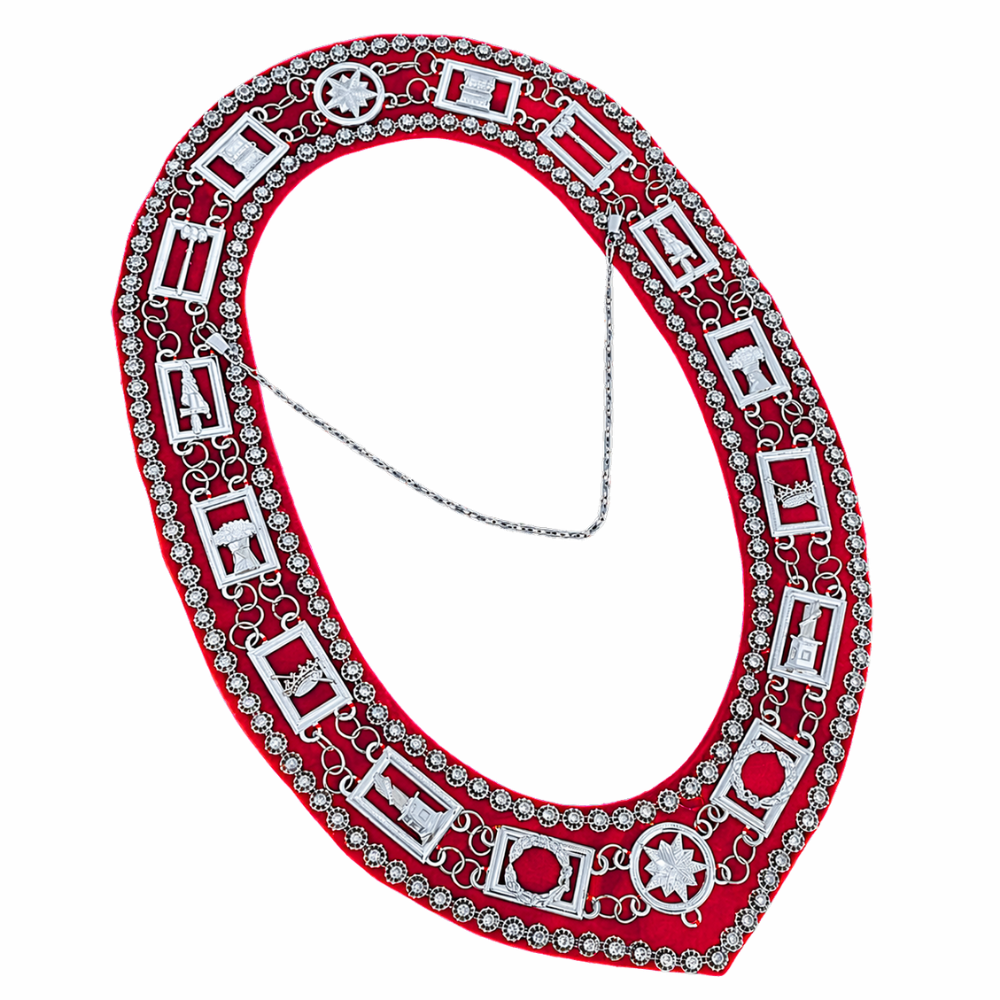 Amaranth Chain Collar with Red Velvet Silver tone