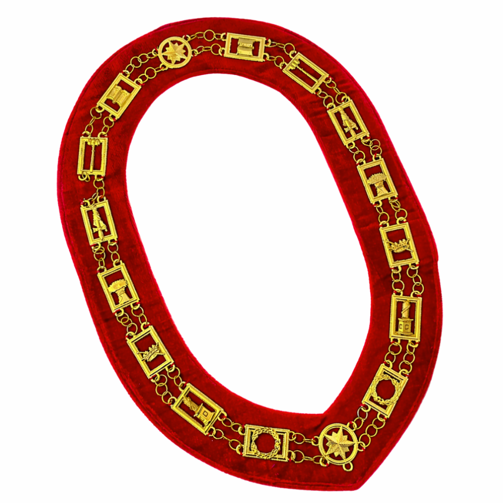Masonic Amaranth Chain Collar, Red Velvet & Gold Tone, Elegant Regalia