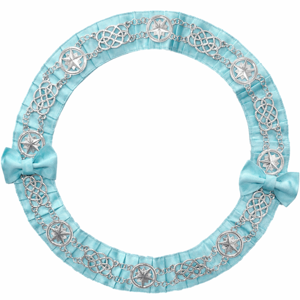 OES Chain Collar - Gold Plated on Sky Blue Velvet, Round Shape
