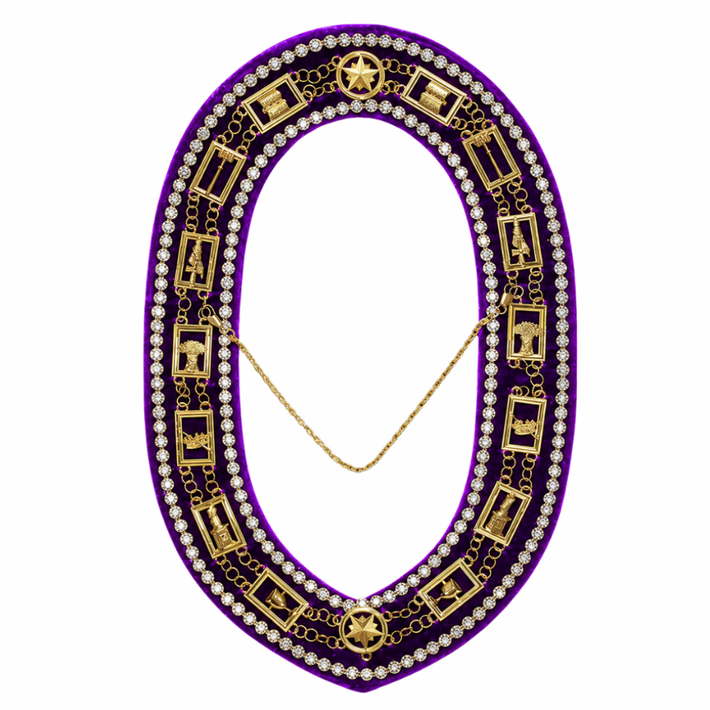 OES Chain Collar - Gold Plated Purple Velvet with Rhinestones