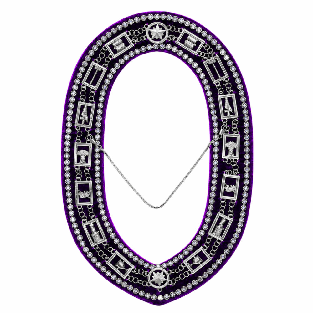 OES Chain Collar - Silver Plated Purple Velvet with Rhinestones