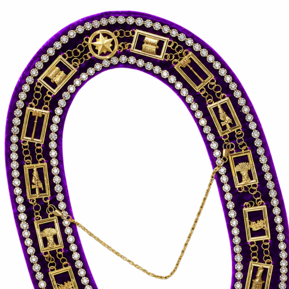 OES Chain Collar - Gold Plated Purple Velvet with Rhinestones