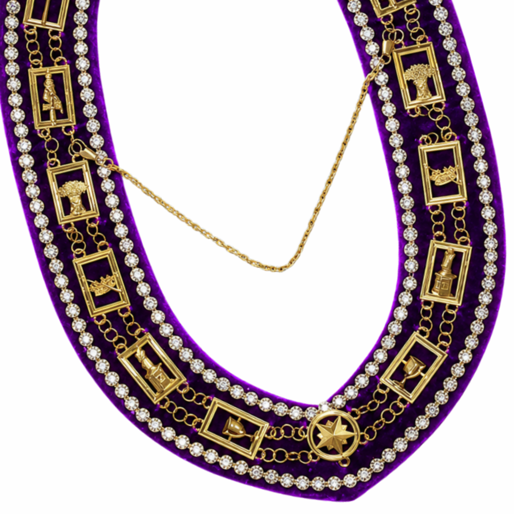 OES Chain Collar - Gold Plated Purple Velvet with Rhinestones