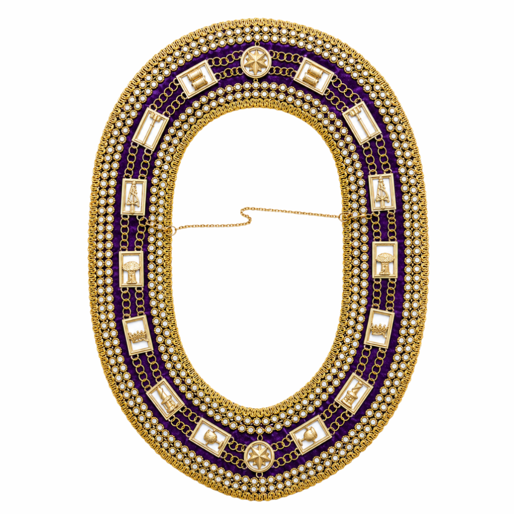 OES Chain Collar - Purple Velvet Double Rhinestones and Gold Braid