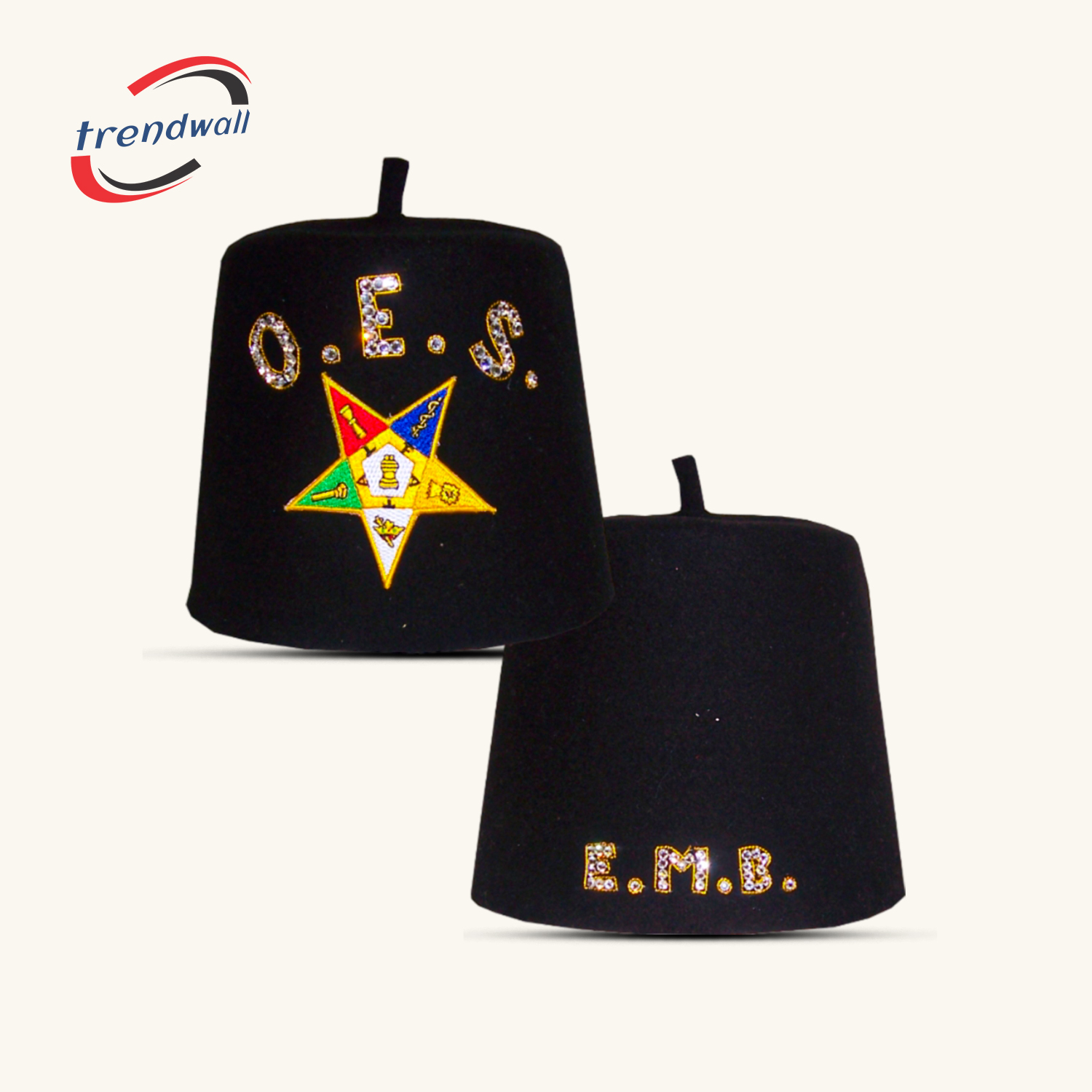 Masonic OES Black Fez with Back Custom Details & Custom Tassel Color