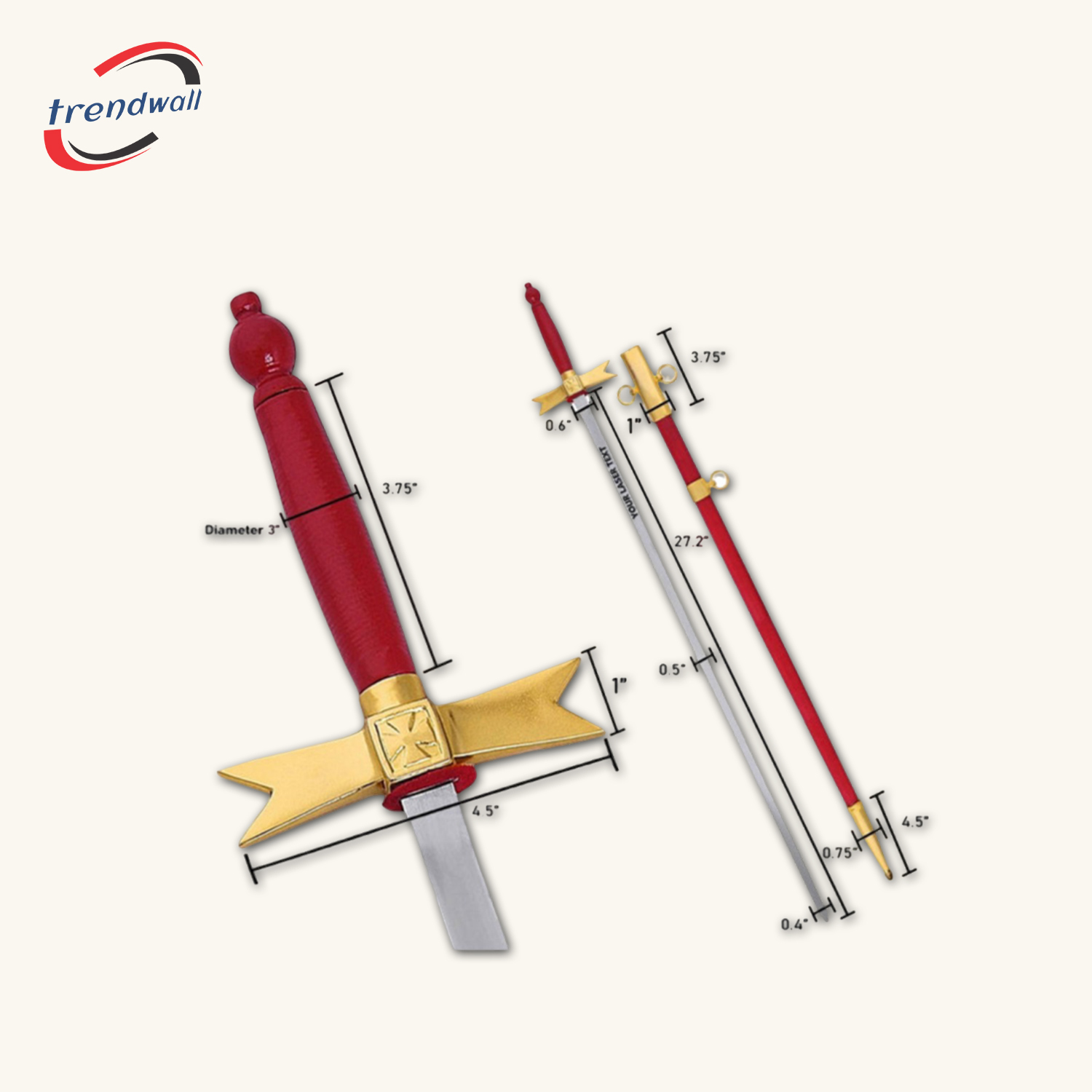 Knights Templar Commandery Sword - Red Hilt and Scabbard