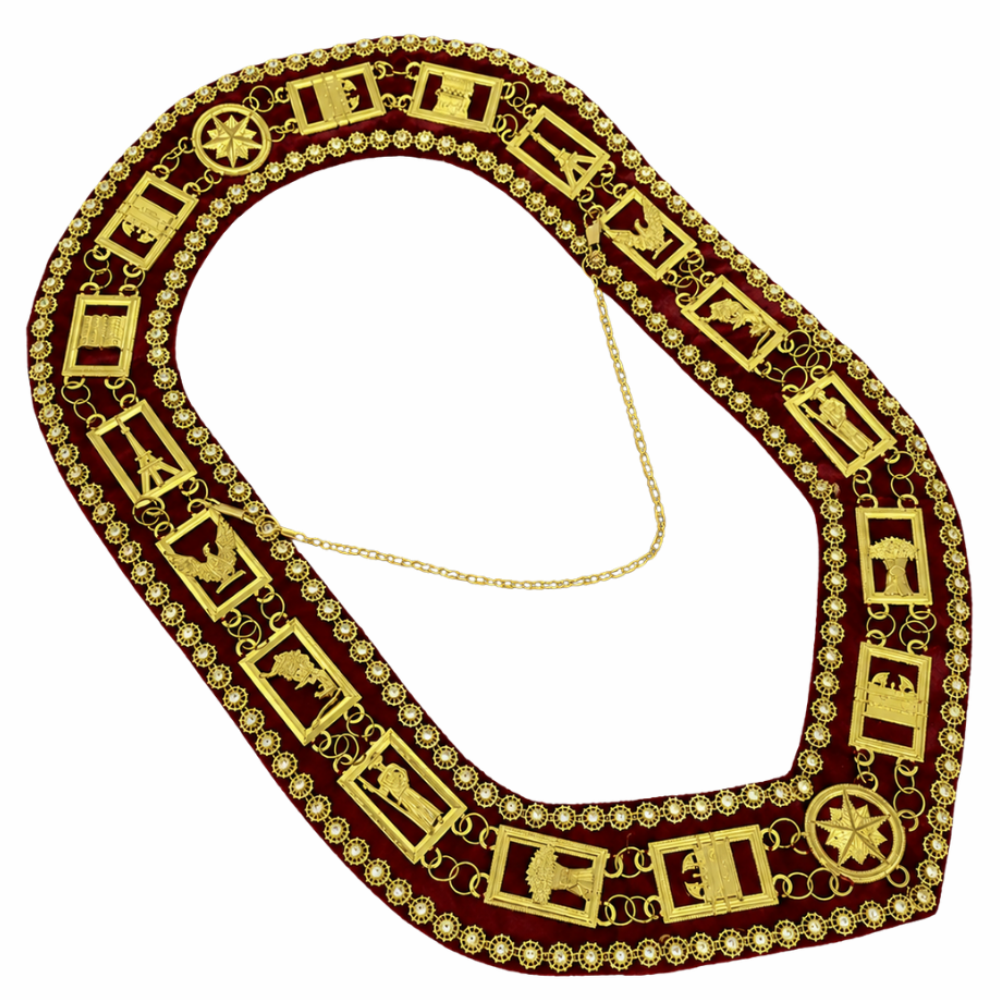 HOJ Chain Collar Red Velvet Backing Decorated with Rhinestone