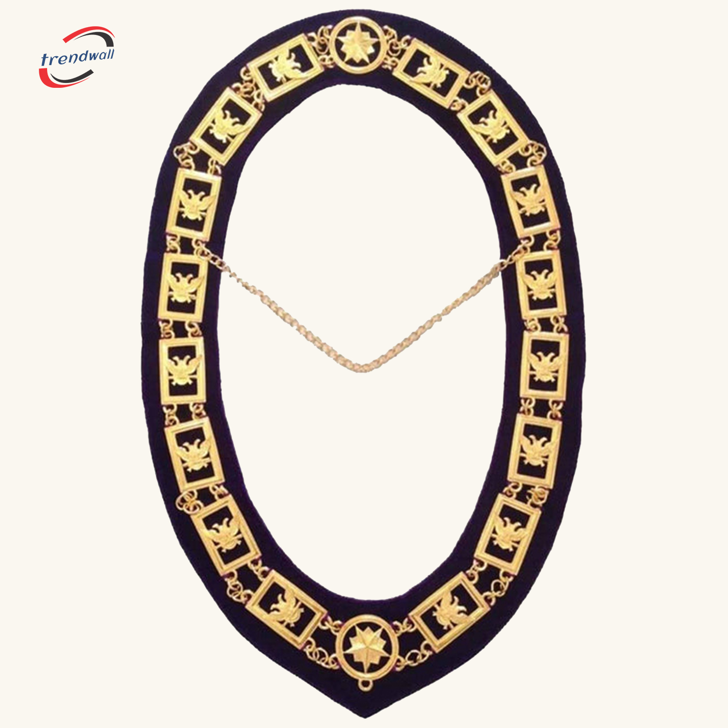 32ND DEGREE SCOTTISH RITE CHAIN COLLAR - WINGS UP GOLD PLATED