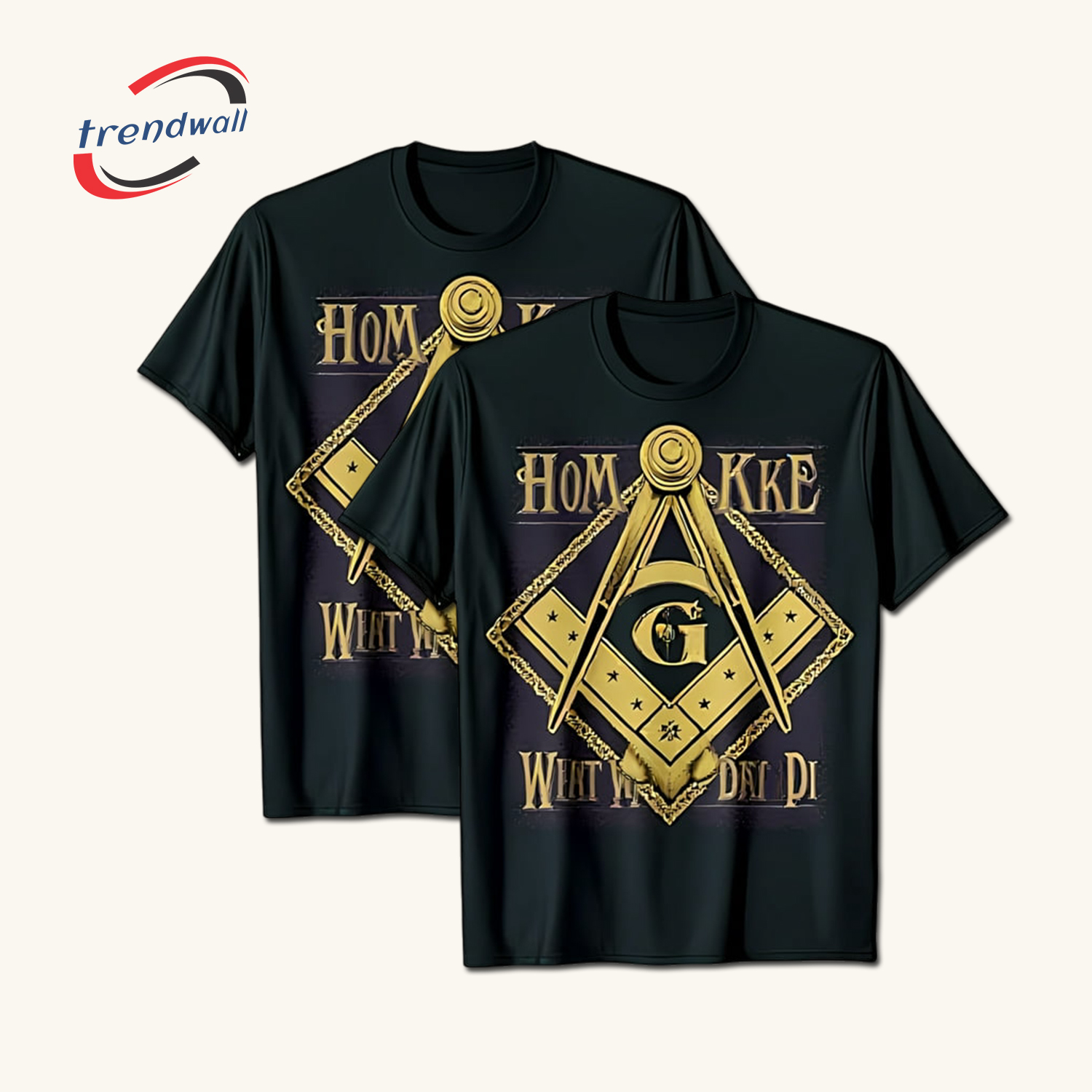 Masonic Black T-Shirt – Gold Compass & Square Unique Freemason Design 