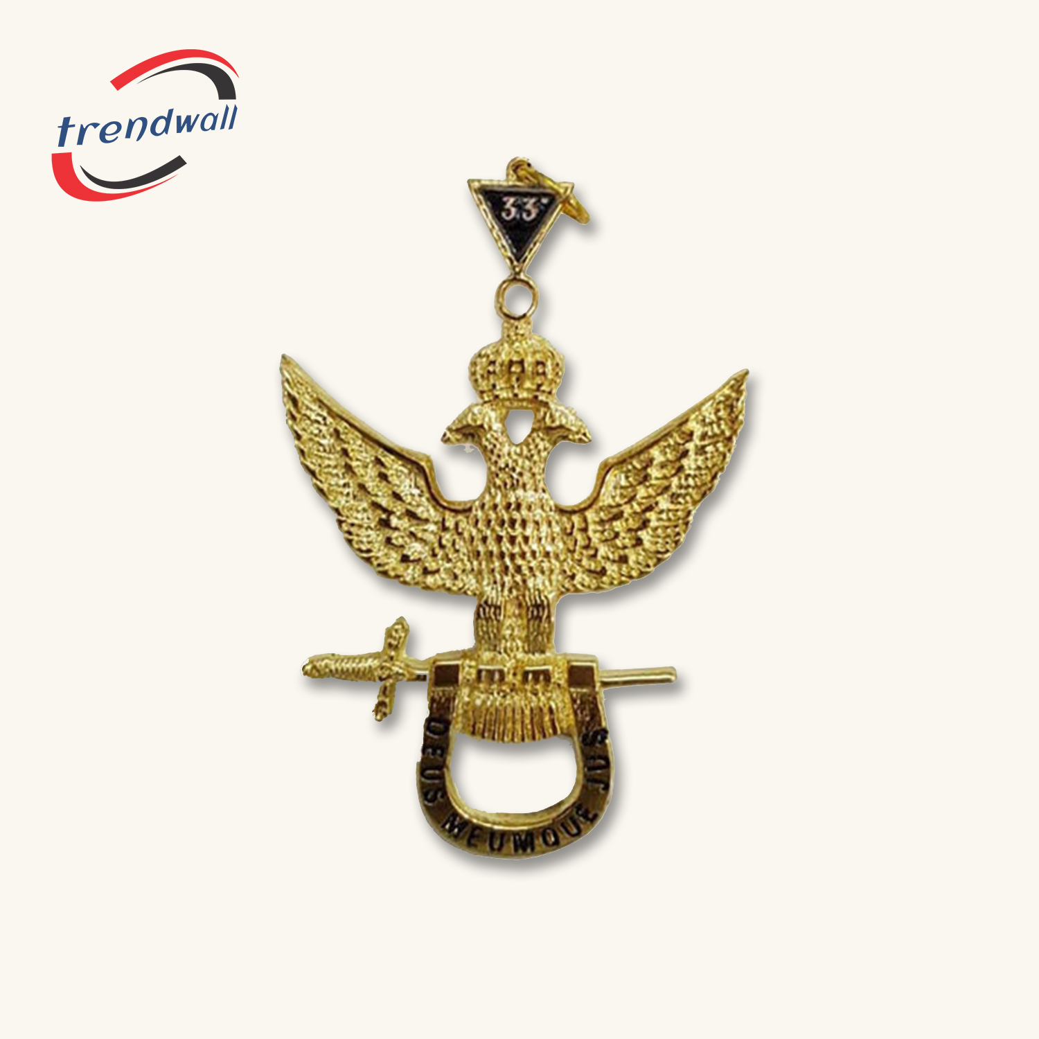 33rd Degree Scottish Rite Collar Jewel - Wings Up Gold Plated