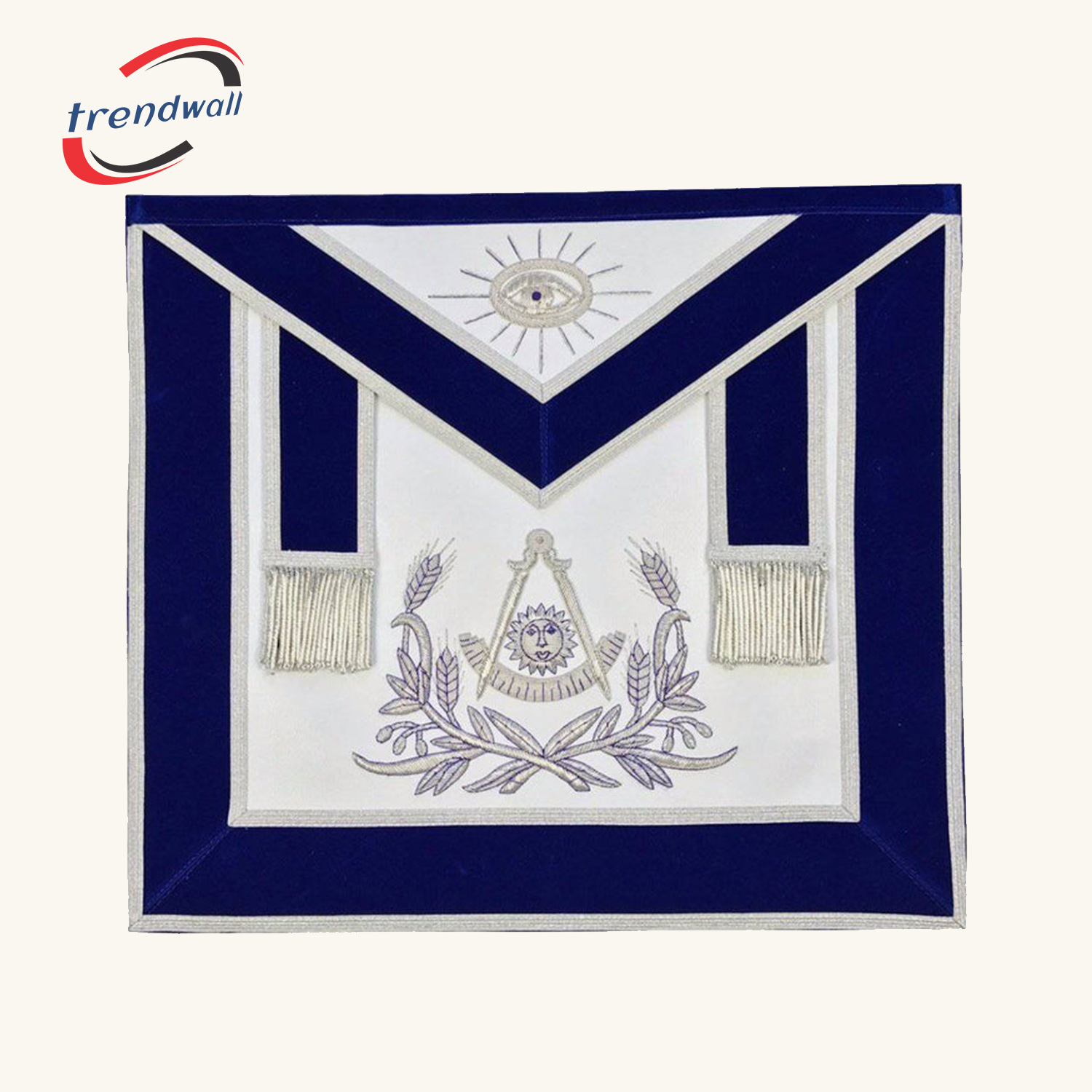 Past Master Blue Lodge Apron - Blue Velvet with Silver Hand Embroidery