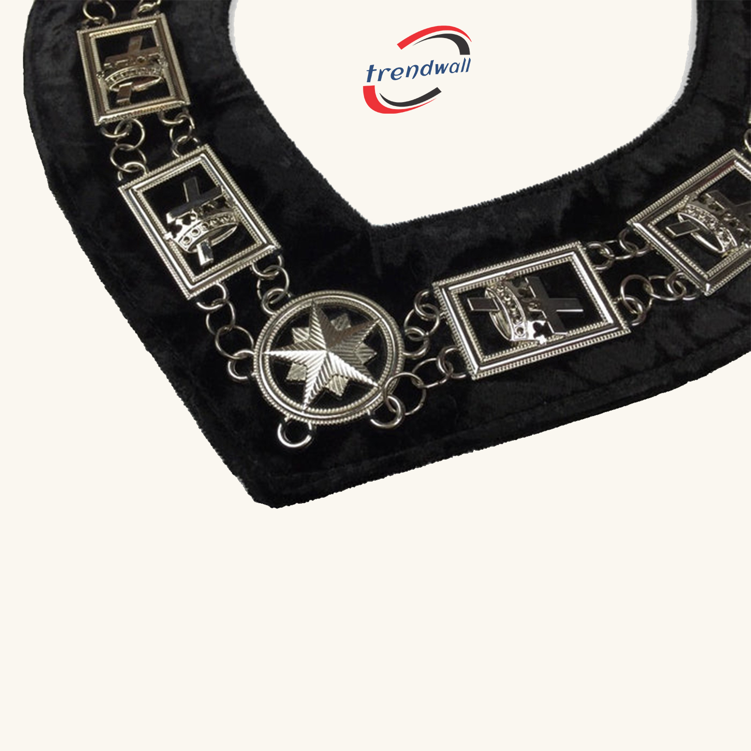 KNIGHTS TEMPLAR COMMANDERY CHAIN COLLAR - Silver PLATED ON BLACK VELVET