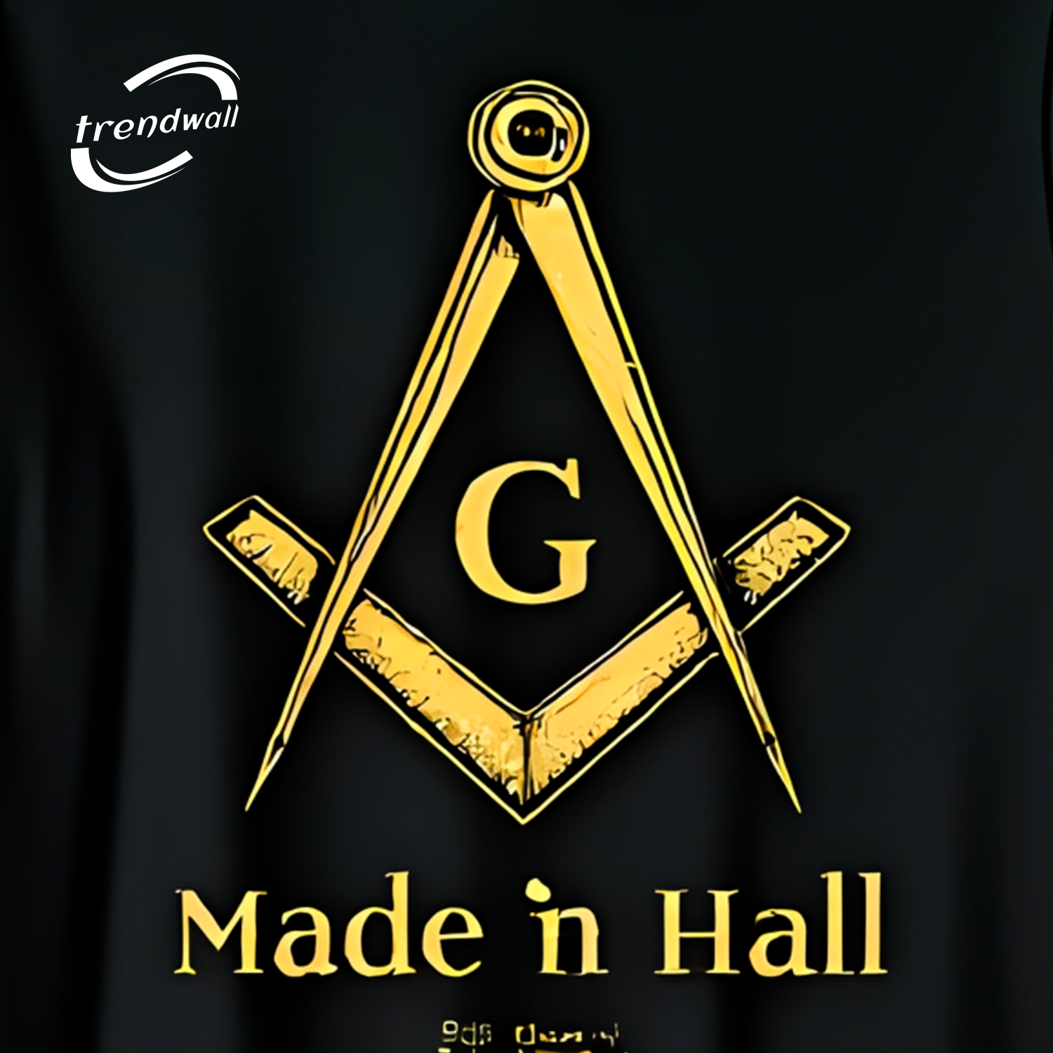 Black Masonic T-Shirt – Gold Compass & Square ‘Made in Hall’ Freemason Design