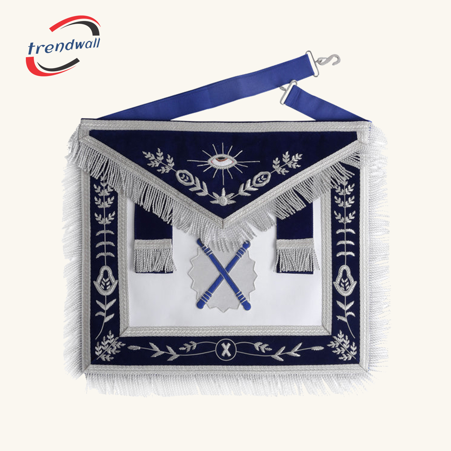 Marshal Blue Lodge Officer Apron - Silver Fringe & Side Tabs