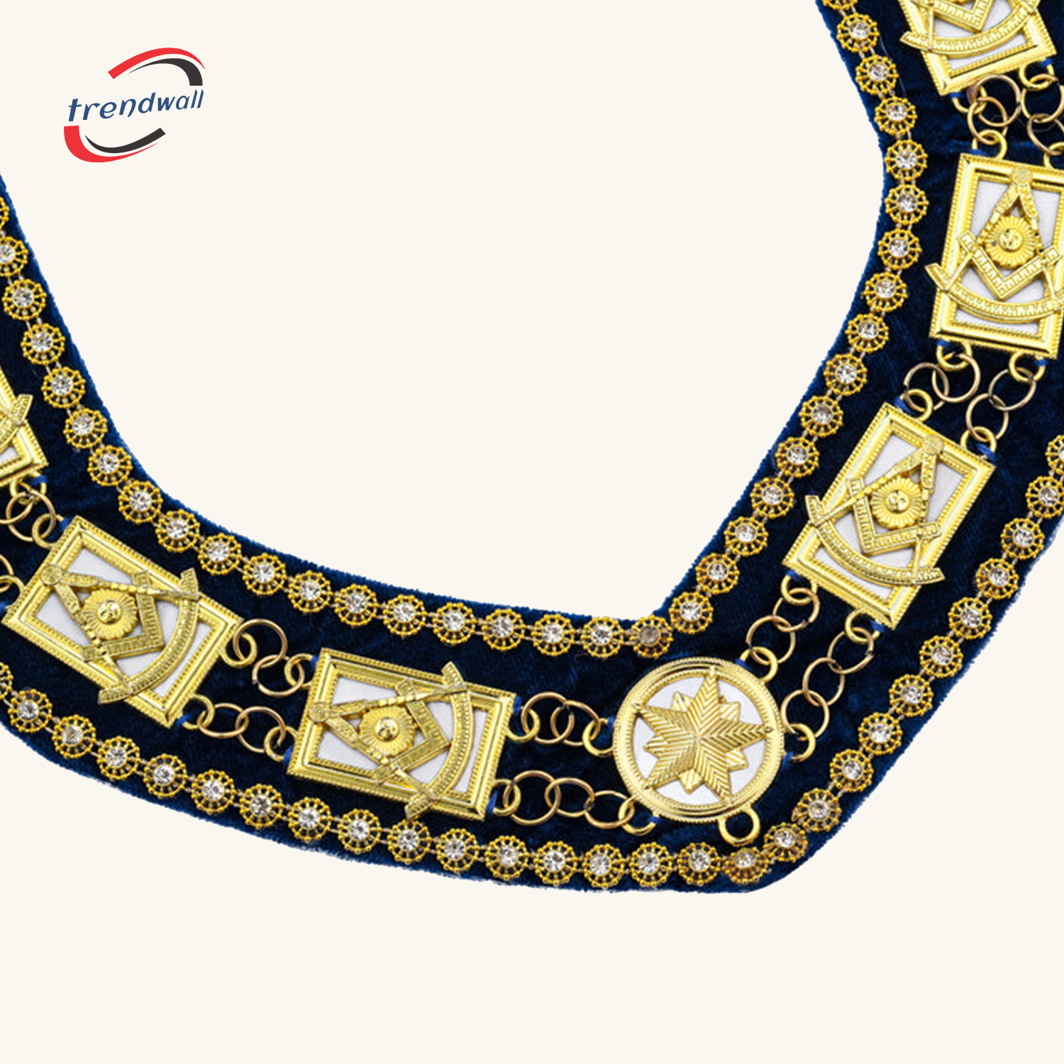 Past Master Blue Lodge Chain Collar Blue Velvet with Rhinestones