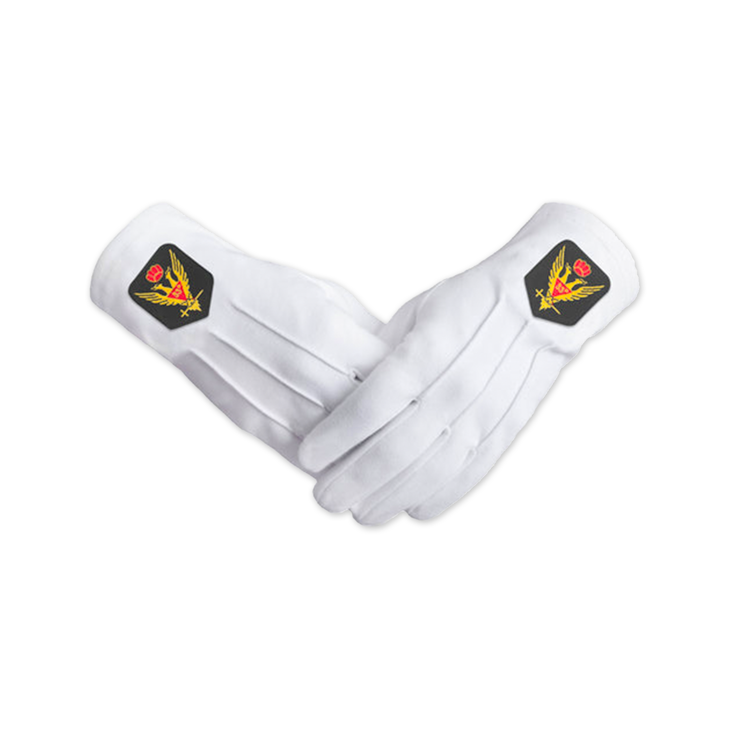 33rd Degree Scottish Rite Gloves - White Cotton with Gold Emblem