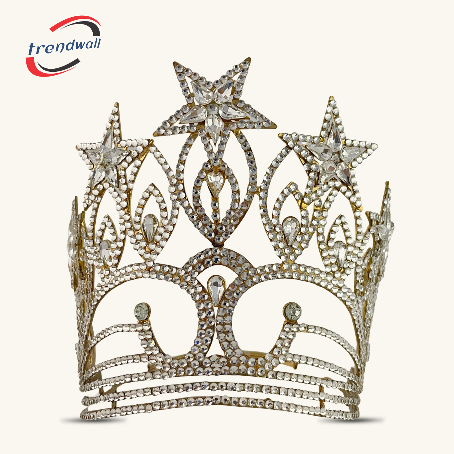 Biggest Size Masonic OES Crown with Clear Stars in Gold Tone