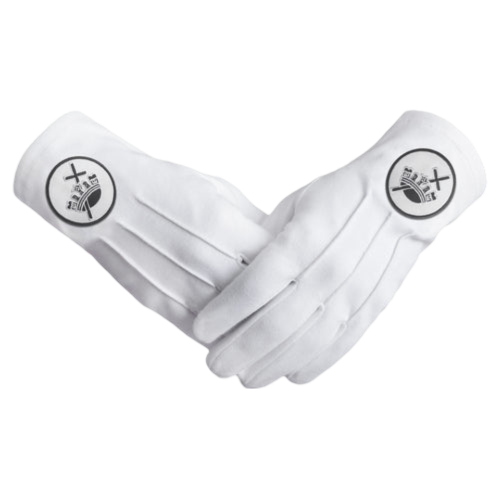 Knights Templar Commandery Gloves - Pure Cotton + White & Black Patch