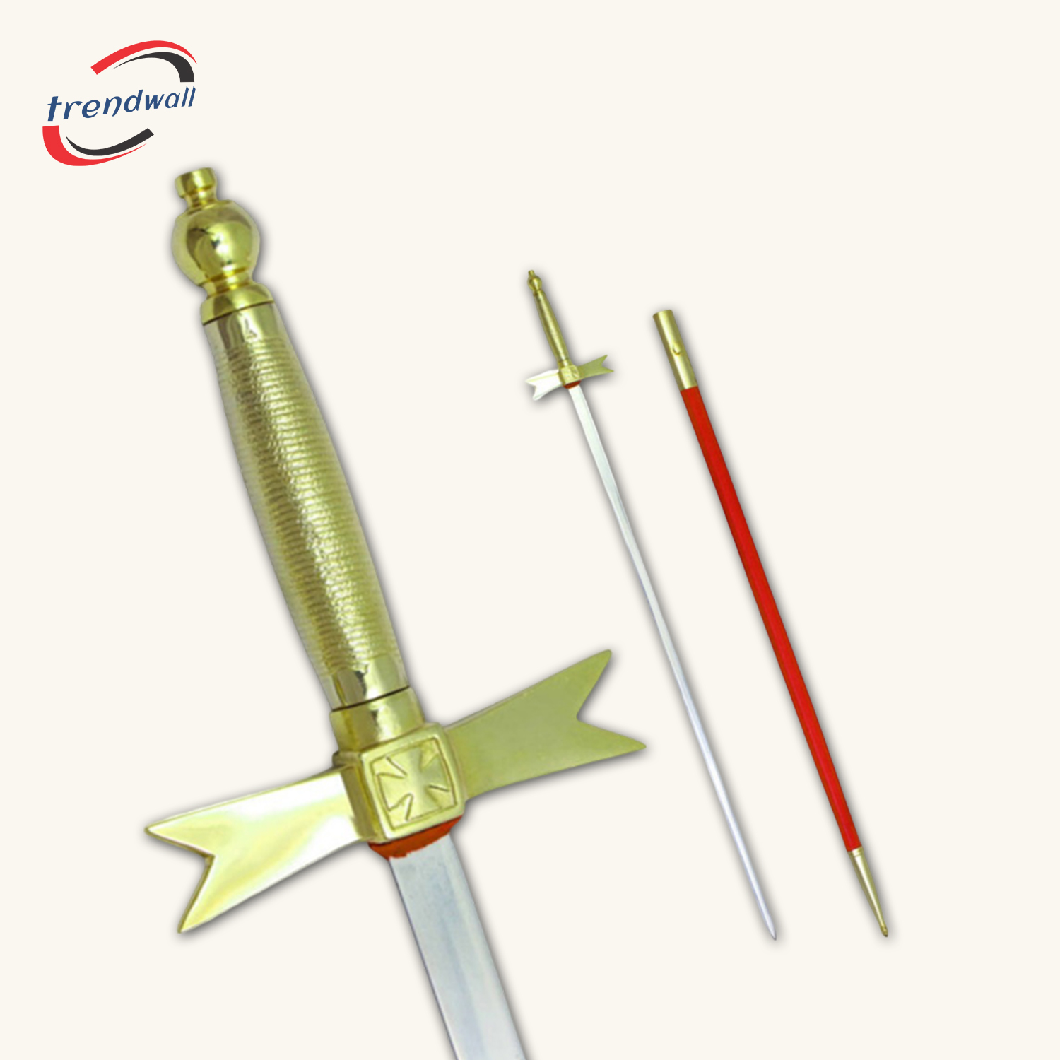 Knights Templar Commandery Sword - Gold Hilt with Red Scabbard