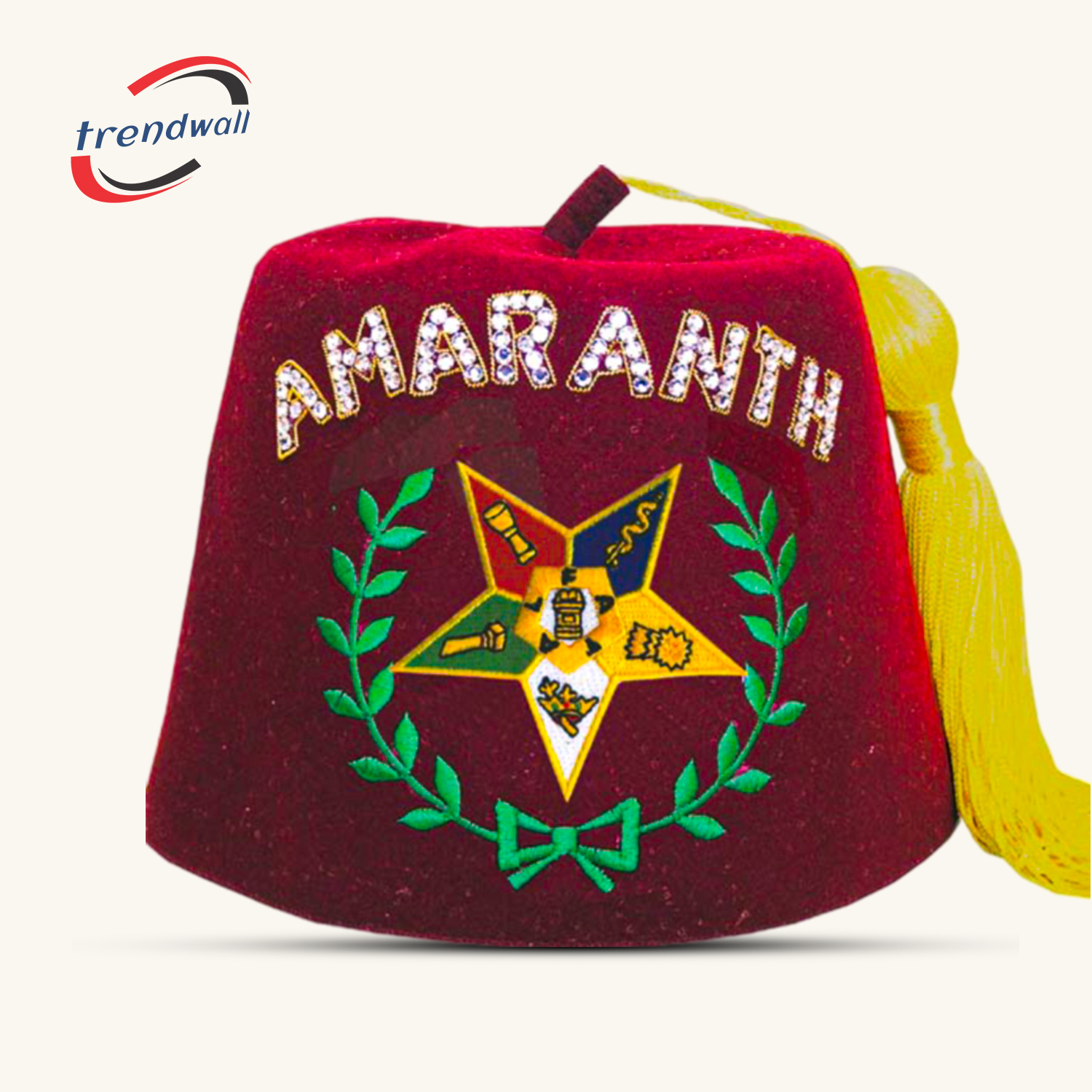 Amaranth Burgundy Fez with OES FATAL Star & Rhinestone Work