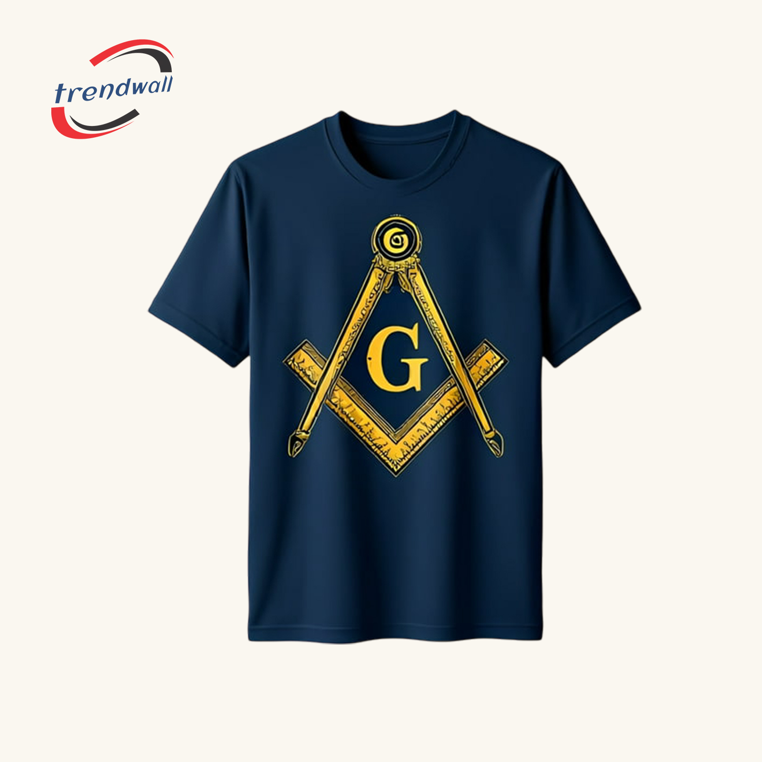 Blue Masonic T-Shirt – Large Gold Square & Compass Symbol Freemason Design