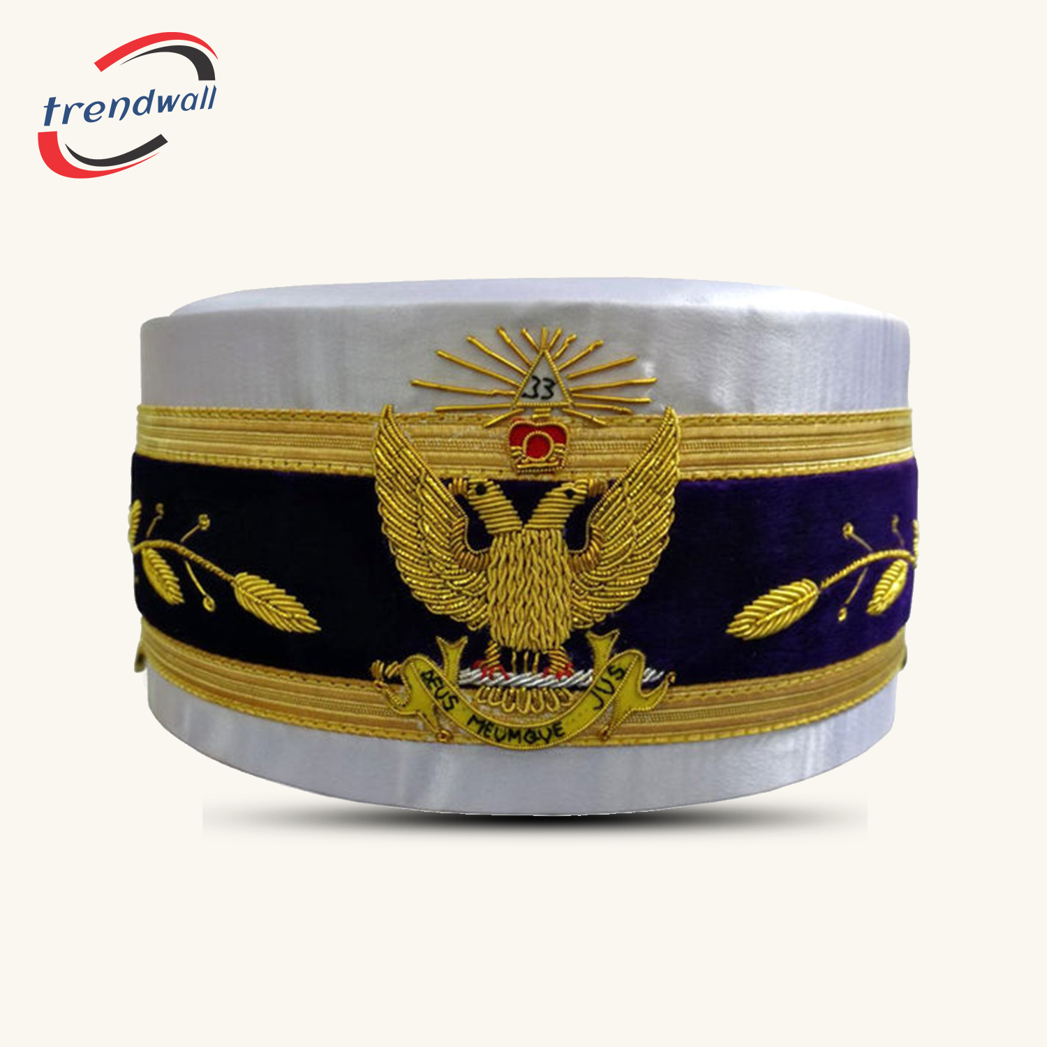 33rd Degree Scottish Rite Crown Cap - White Hand Embroidery