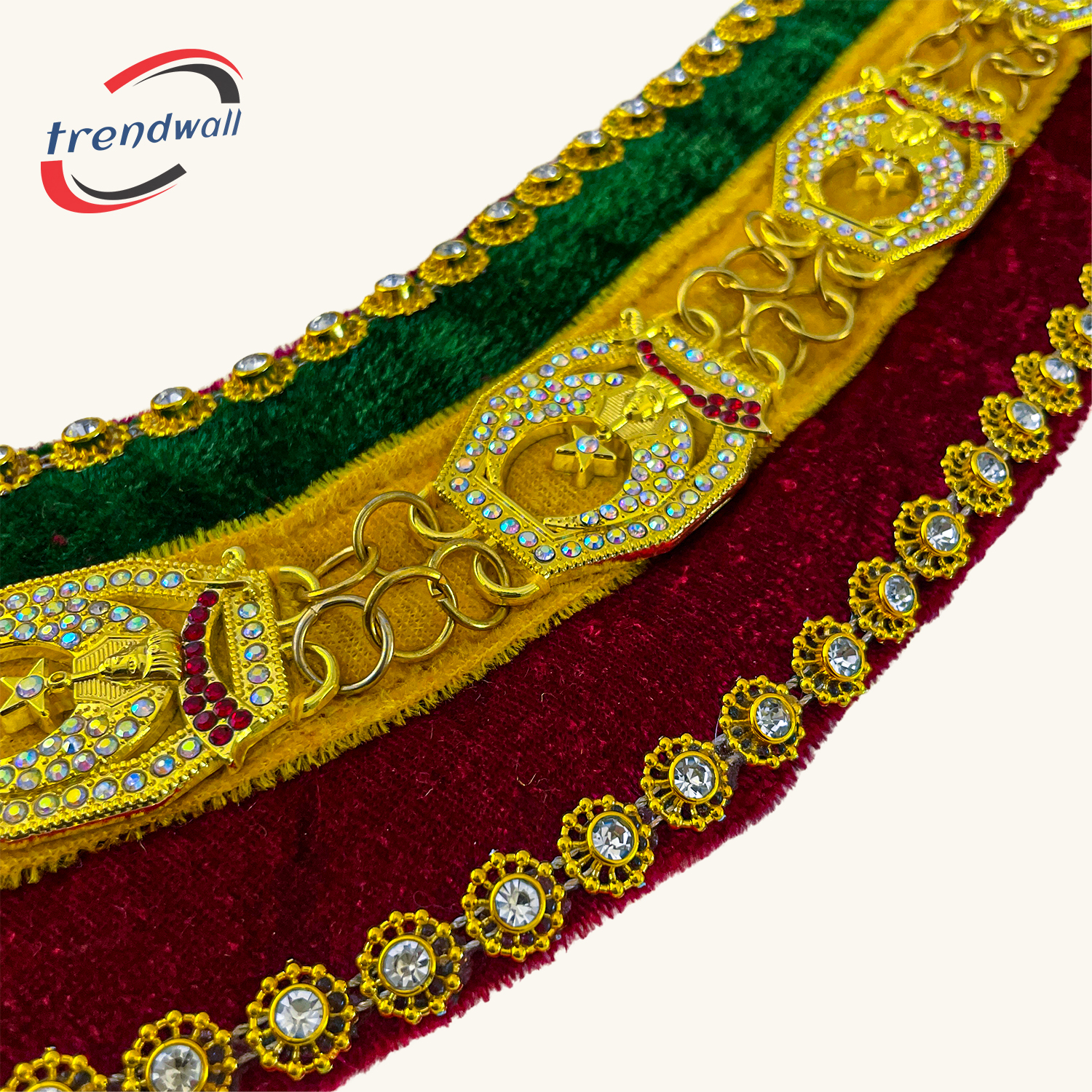 Tri-Color Shriners Chain Collar with Rhinestones