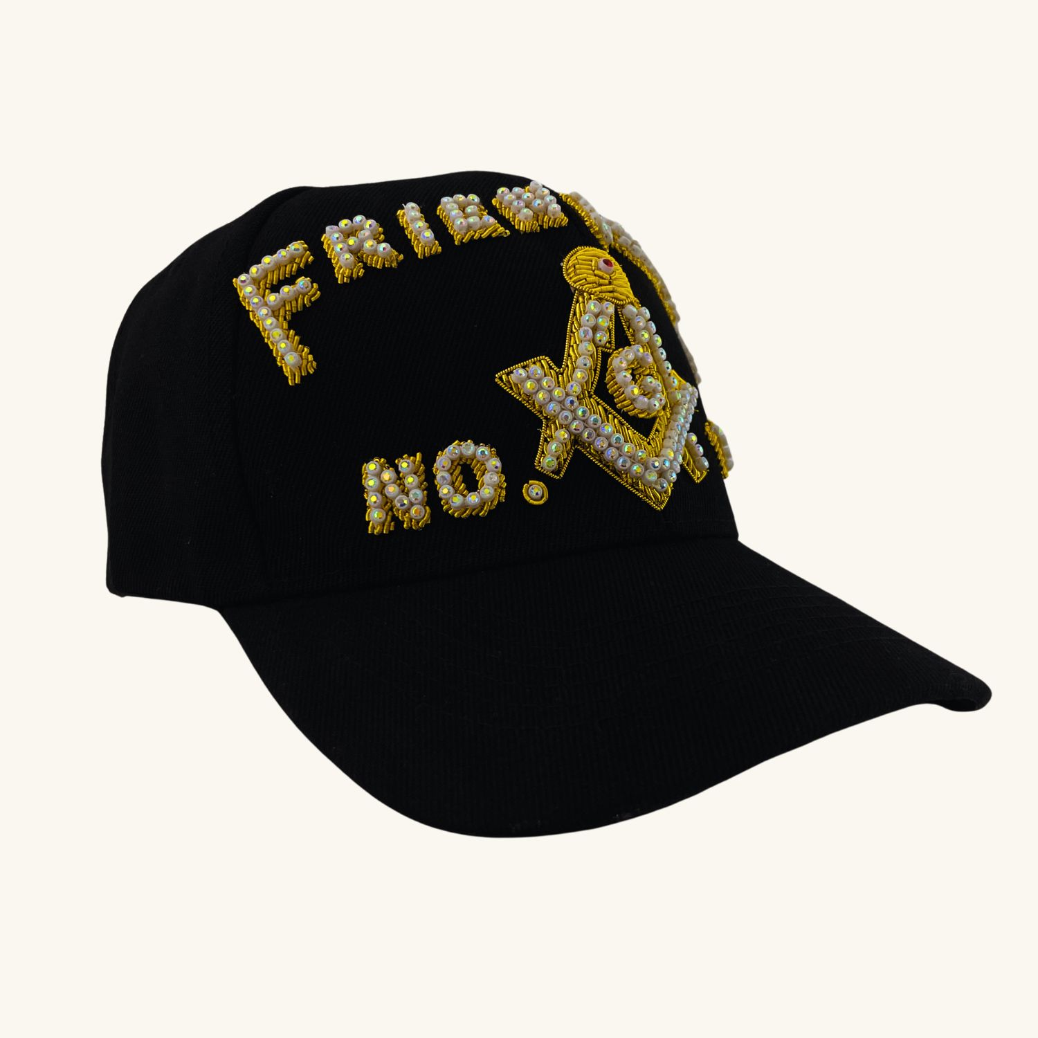 Masonic Blue Lodge Baseball Cap – Square And Compass G With Custom Temple Name (Black Cap)